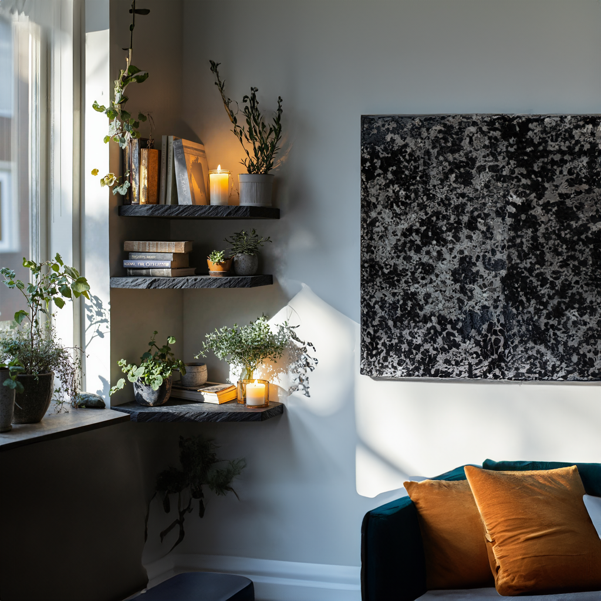 Handcrafted Black Corner Shelves Wall Shelves SILDTCN018
