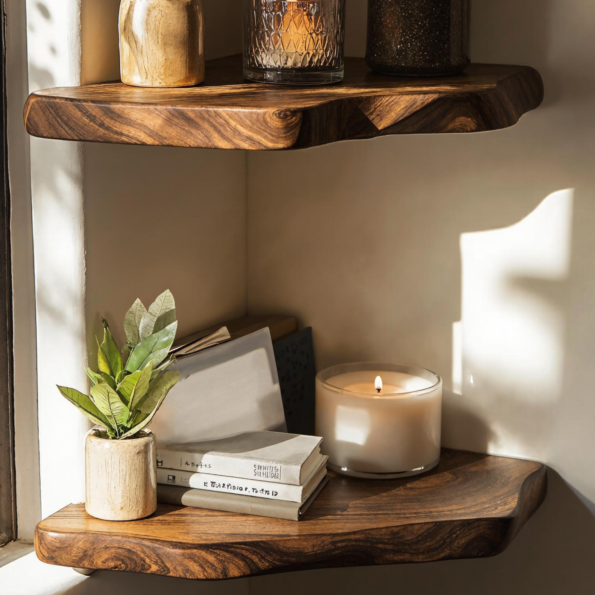 Minimalist Floating Wood Corner Shelf For Spa Bathroom SILDTCN069