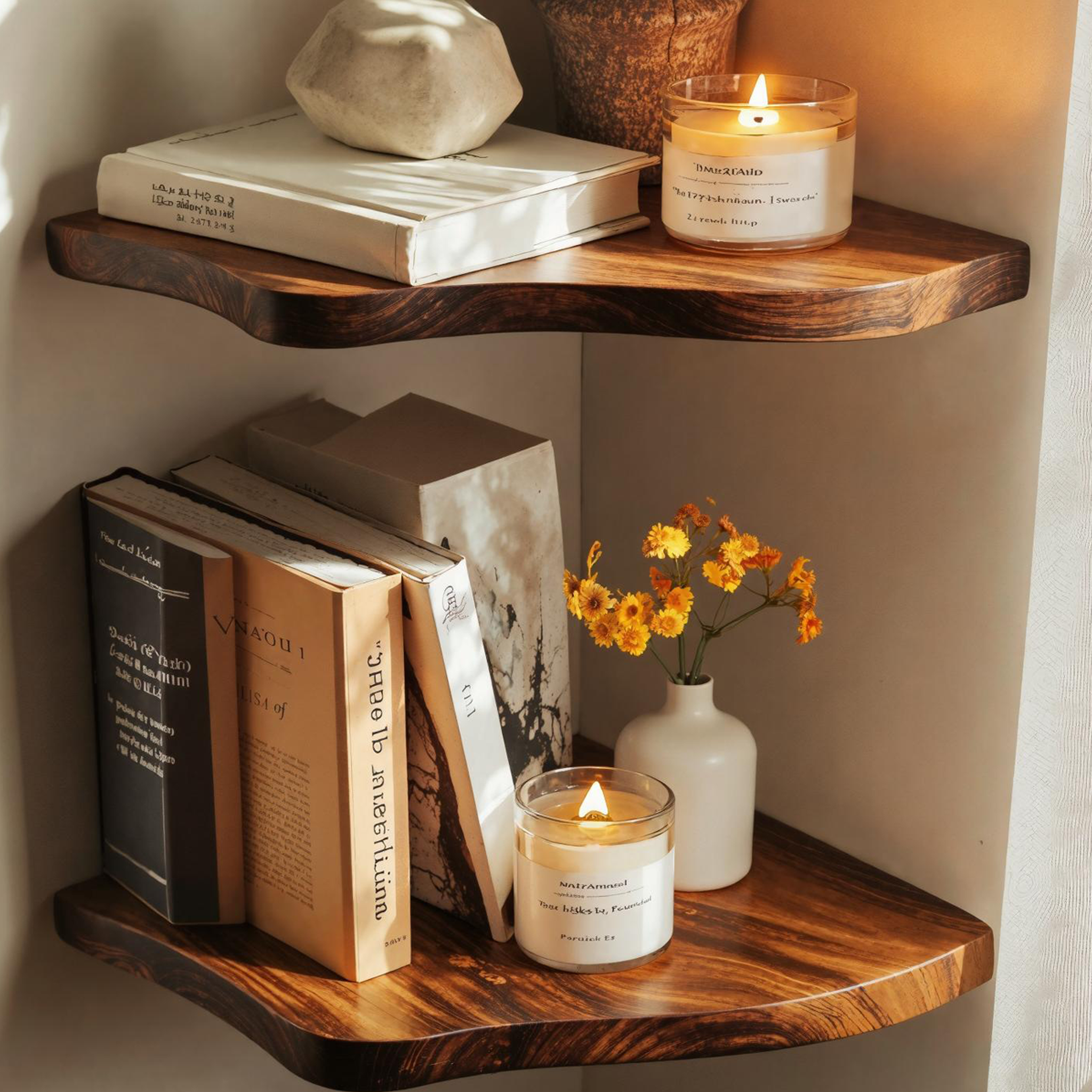 Rustic Natural Edge Wood Corner Shelf For Bedroom Organic Warmth SILDTCN065