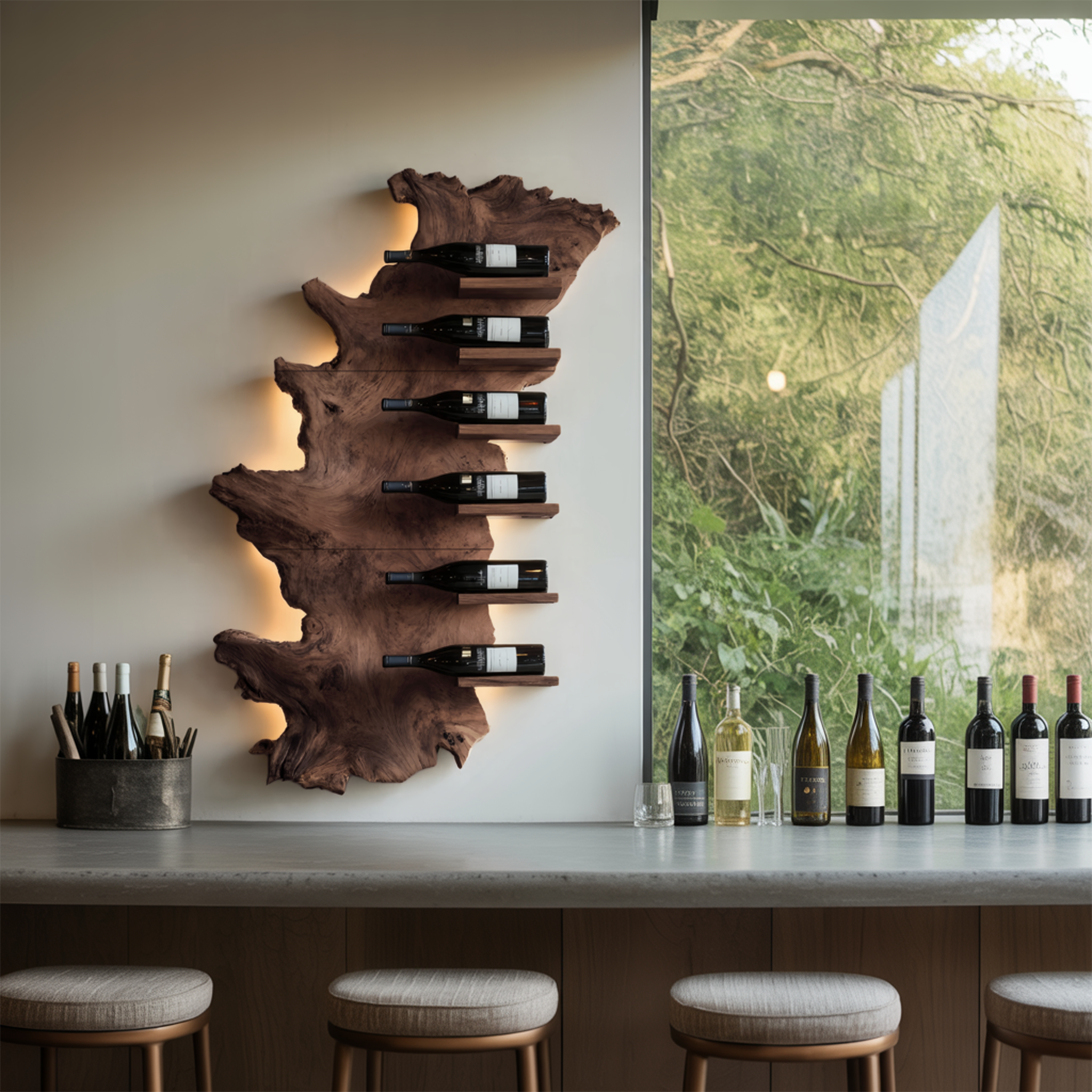 Handcrafted Wooden Live Edge Wine Holder For Bar Display Art SILDTTRWH049