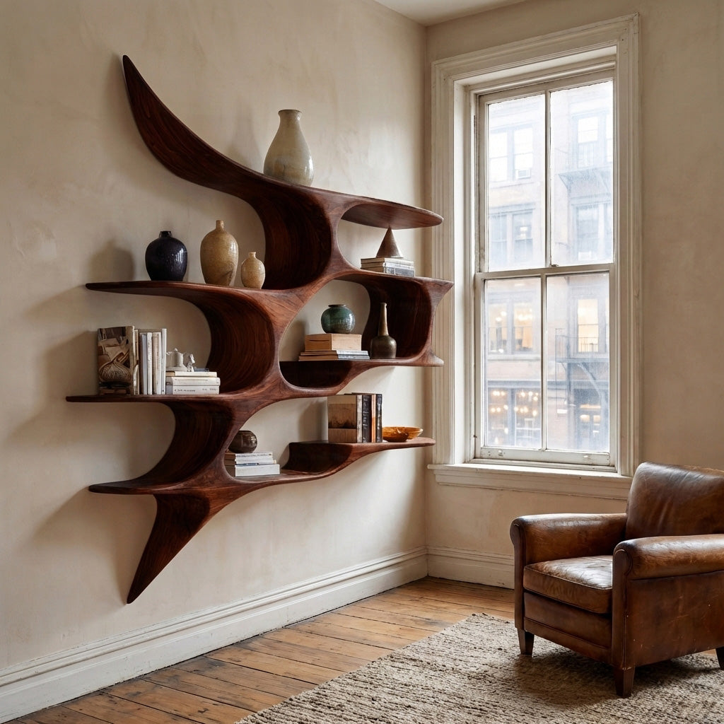 Artistic Wooden Wall Shelf For Living Room Decor RTTHHNWMS005