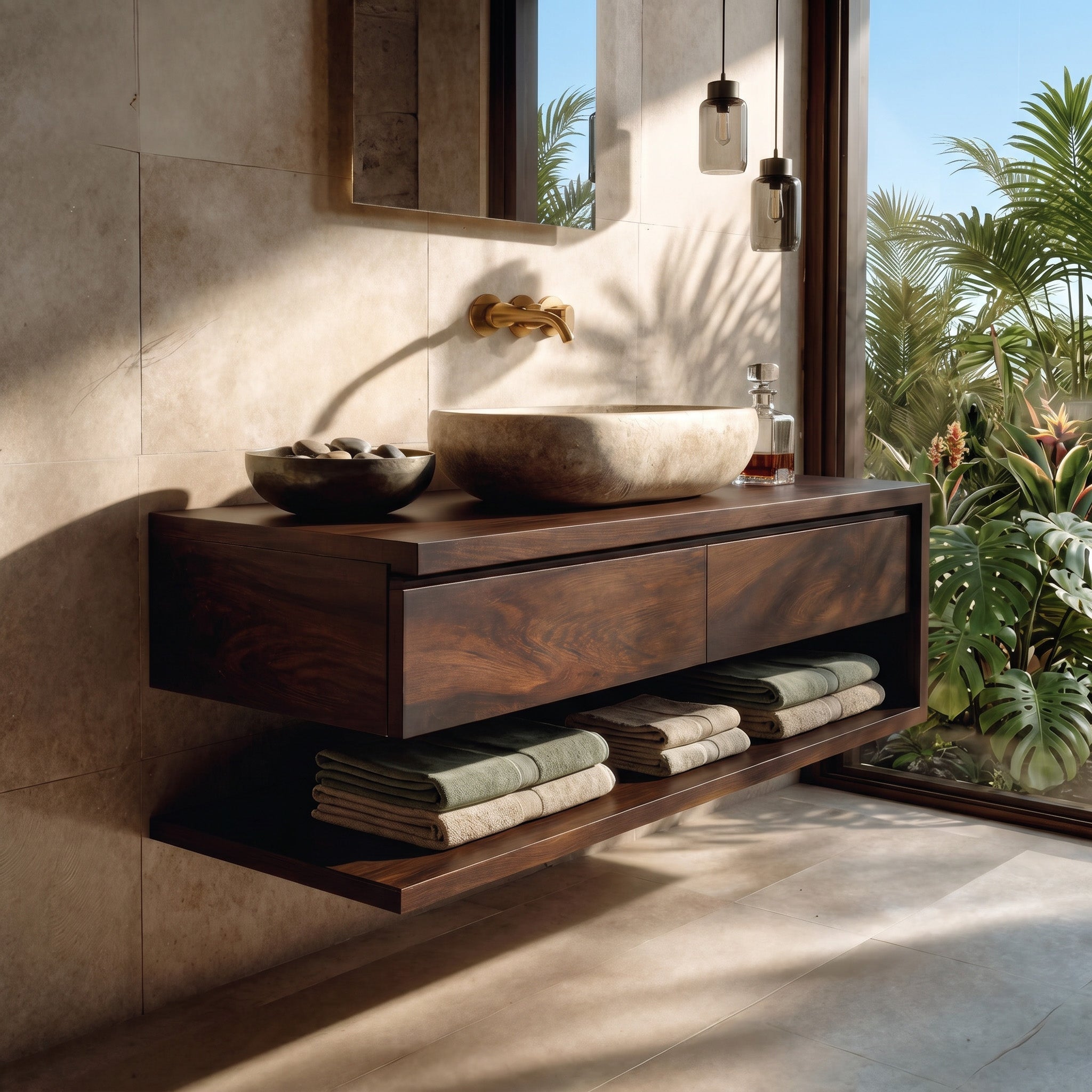 Contemporary Wall Mounted Wood Bathroom Vanity For Bathroom RTTHHNBRV008