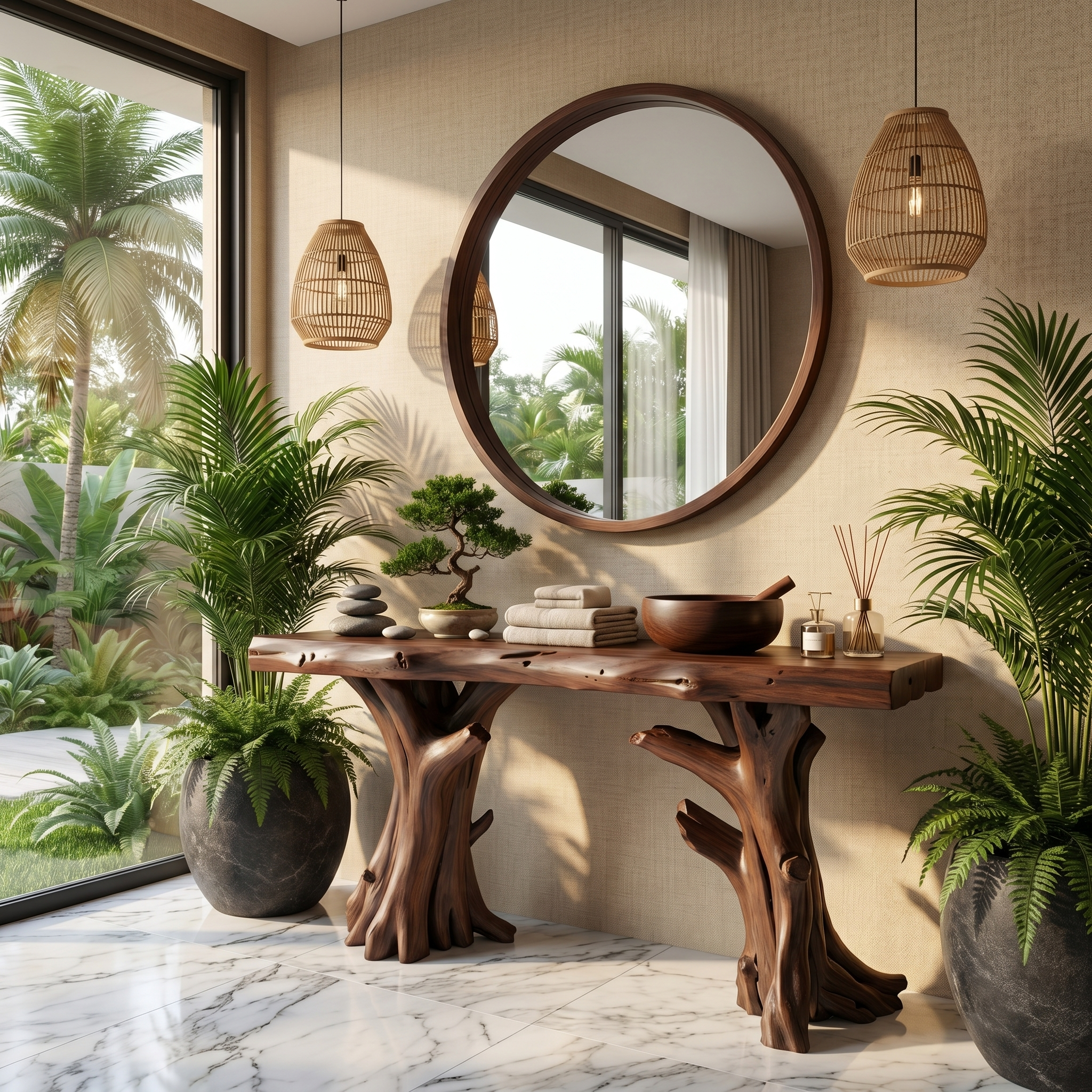 Coastal Driftwood Console Table Natural Tree Trunk Legs SINLSACS062