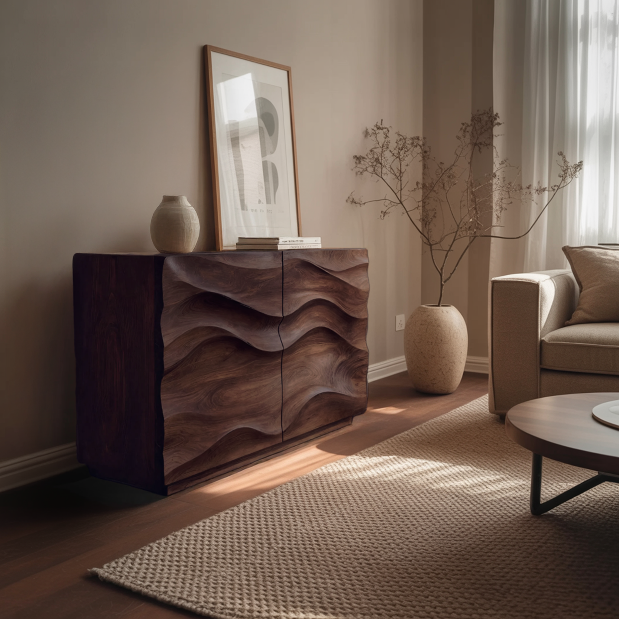 Contemporary Sideboard Sculptural Carved For Living Room RTTHHNSD009