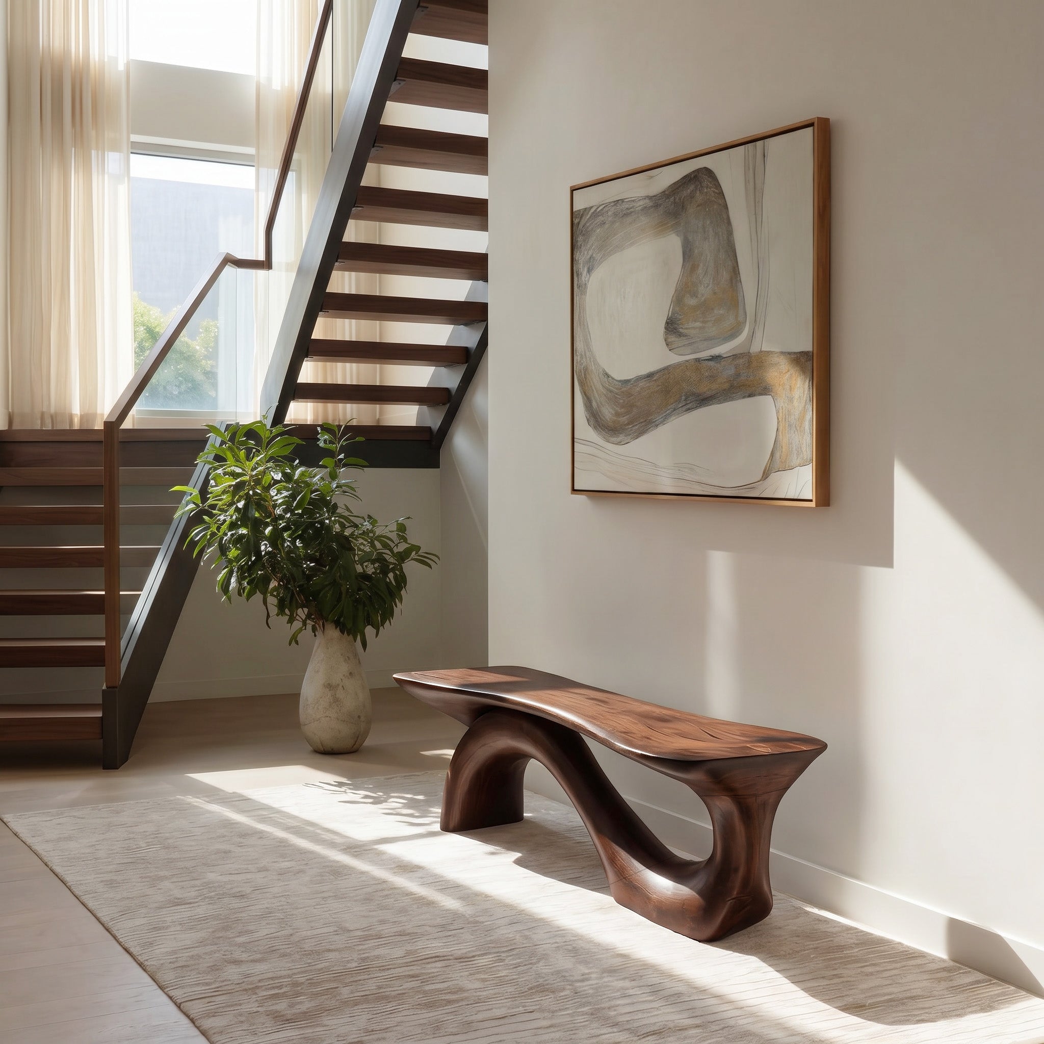Modern Sculptural Bench With Organic Design For Living Room SITHHNCHR044