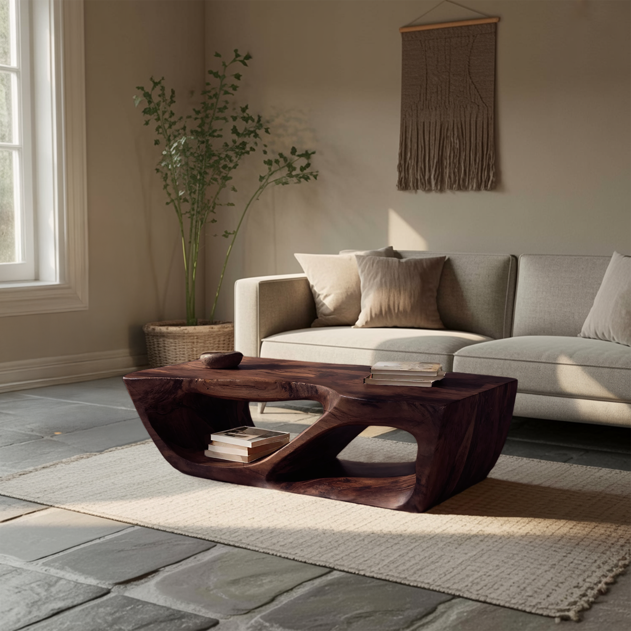 Modern Coffee Table With Curved Storage For Living Room RTTHHNCF046