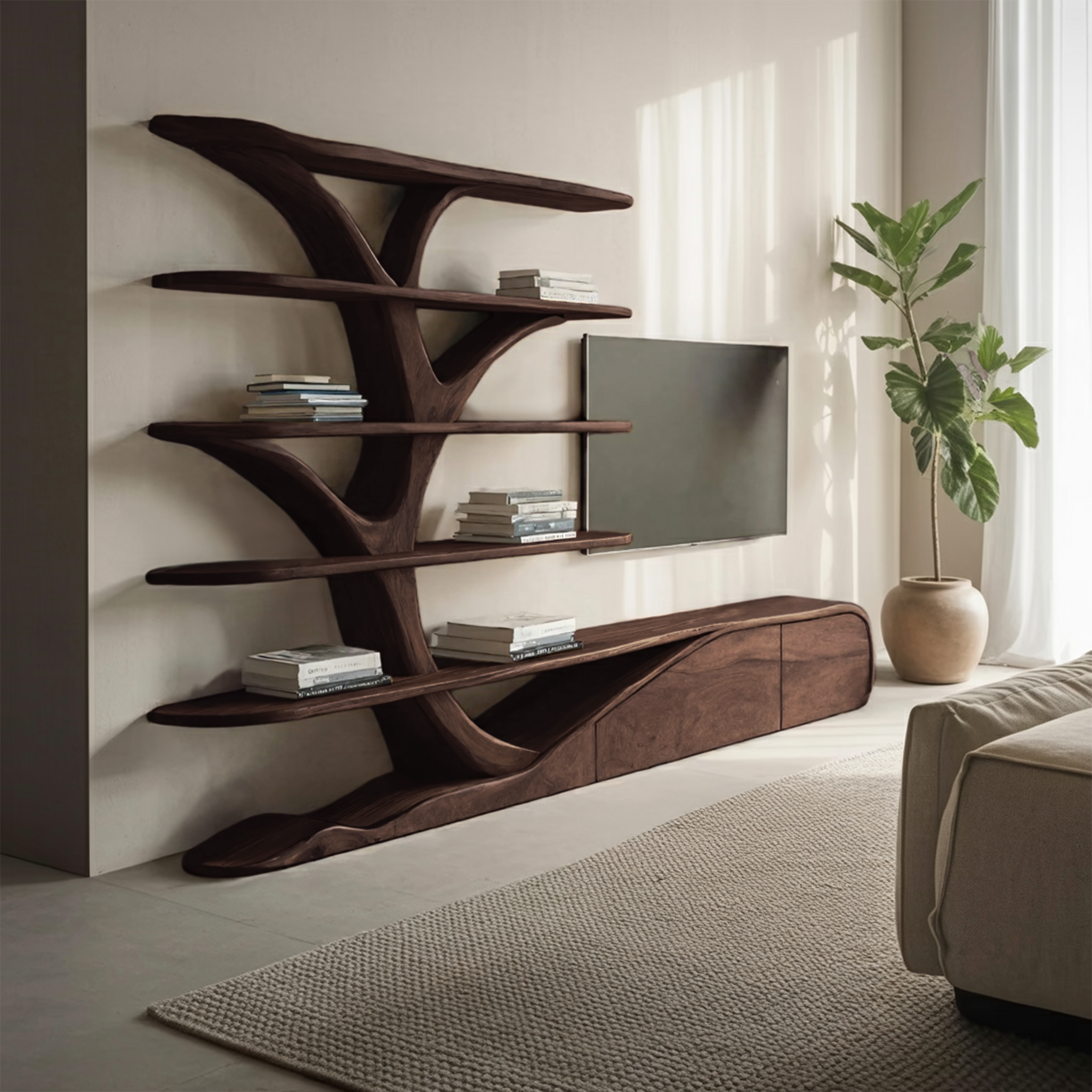 Modern Organic Tree Inspired Media Console For Living Room SITHHNTVC044