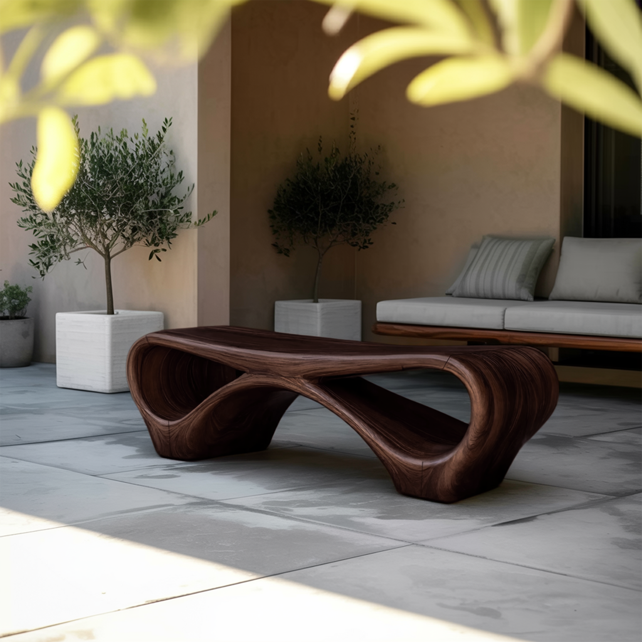 Modern Sculptural Outdoor Bench With Curved Design For Garden SITHTTGDB006