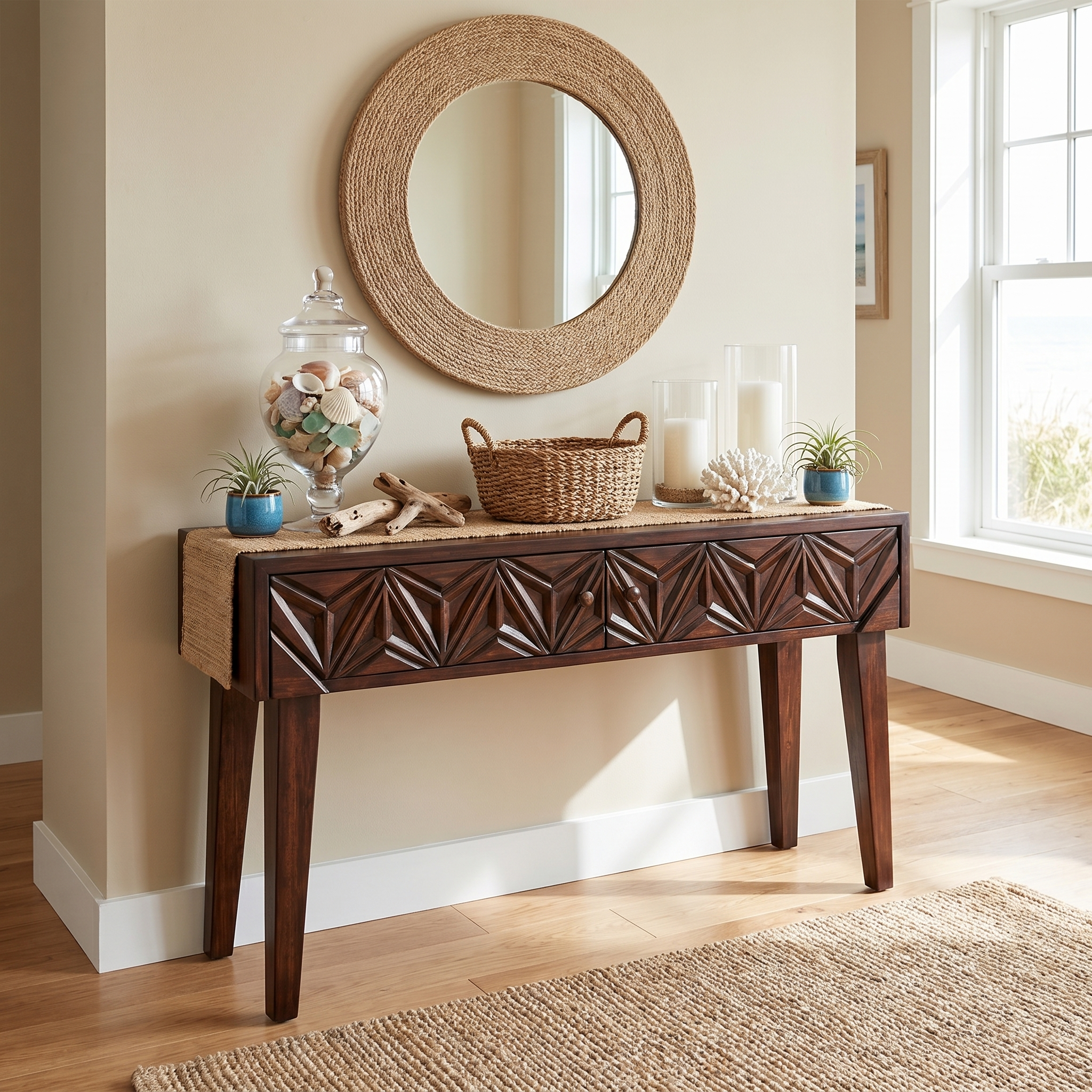 Rustic Carved Console Table Christmas Entryway Holiday Decor SINLSACS338