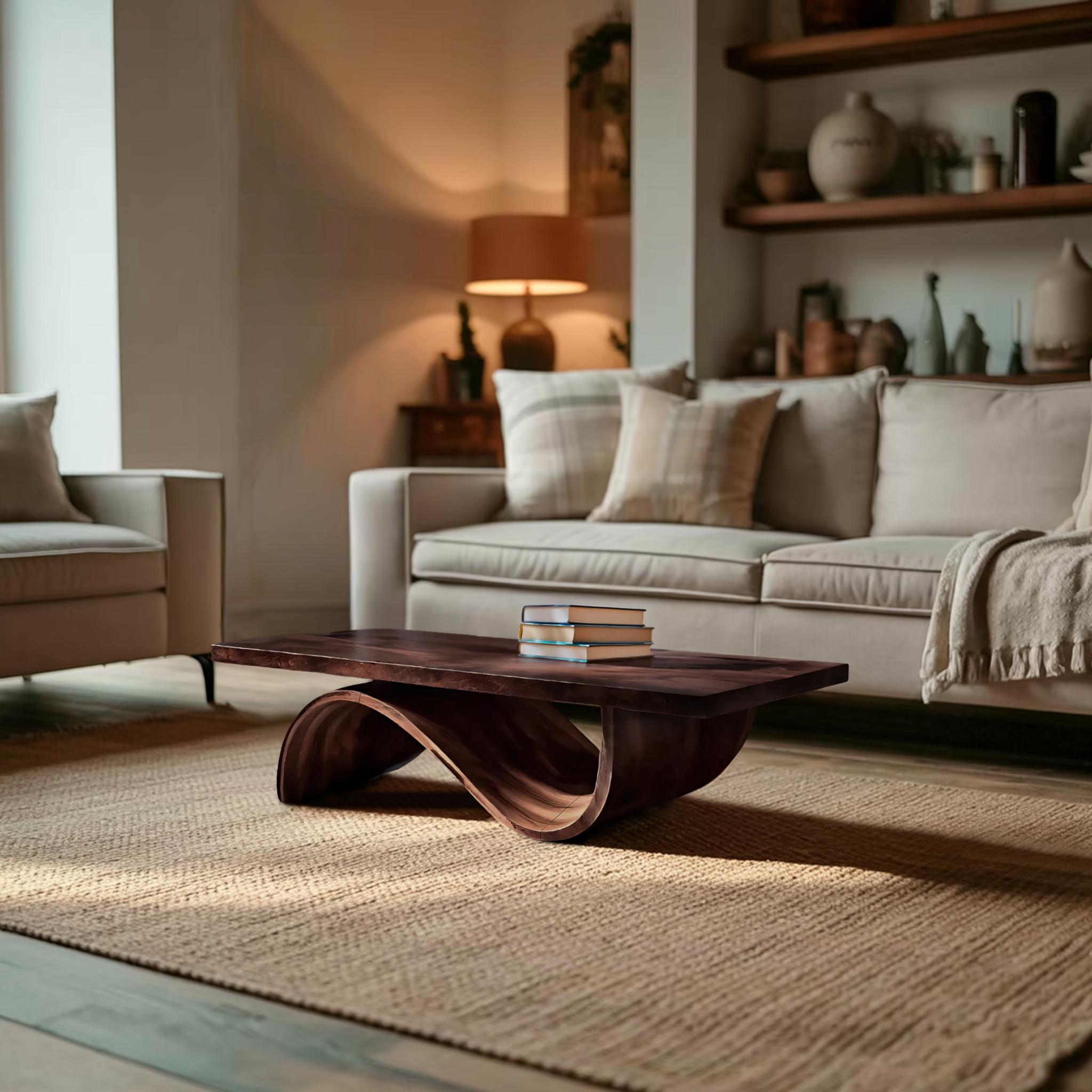 Artistic Coffee Table Curved Base Design For Living Decor RTTHTTCF022
