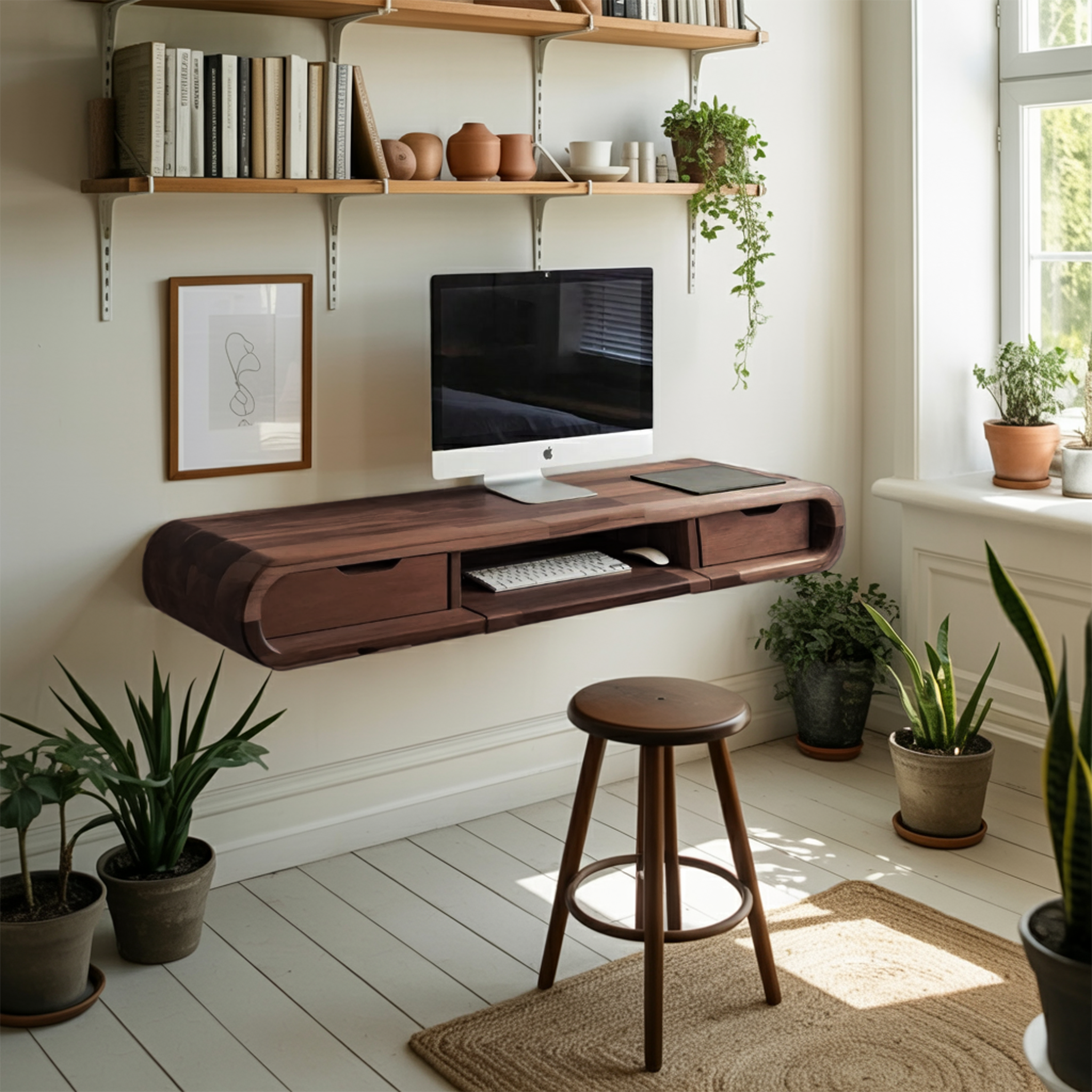 Modern Floating Wall Mounted Desk With Drawers For Bedroom And Office SITHHNFLD006