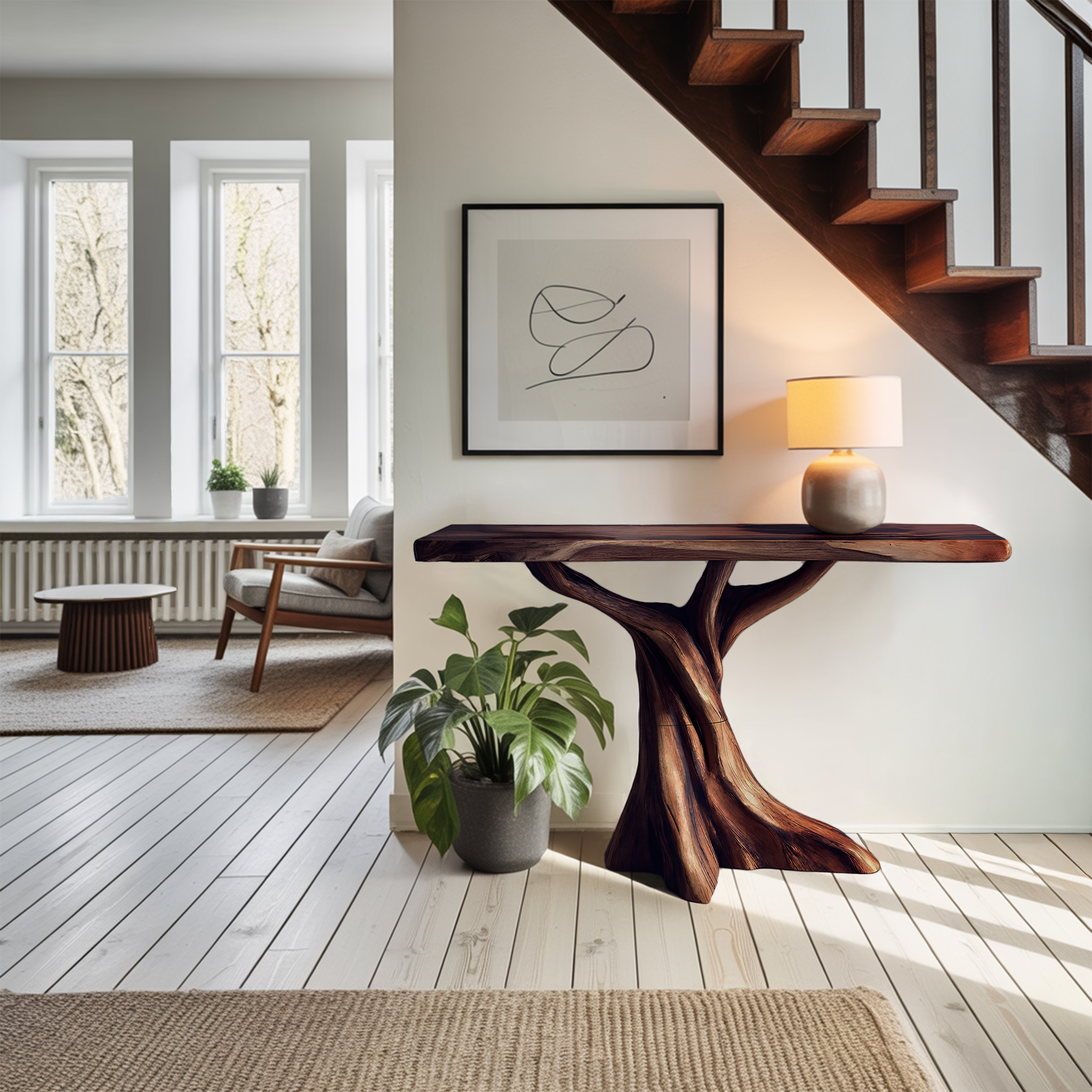 Farmhouse Solid Wood Console Table Organic Sculptural For Bedroom Decor SILDTTNCS076