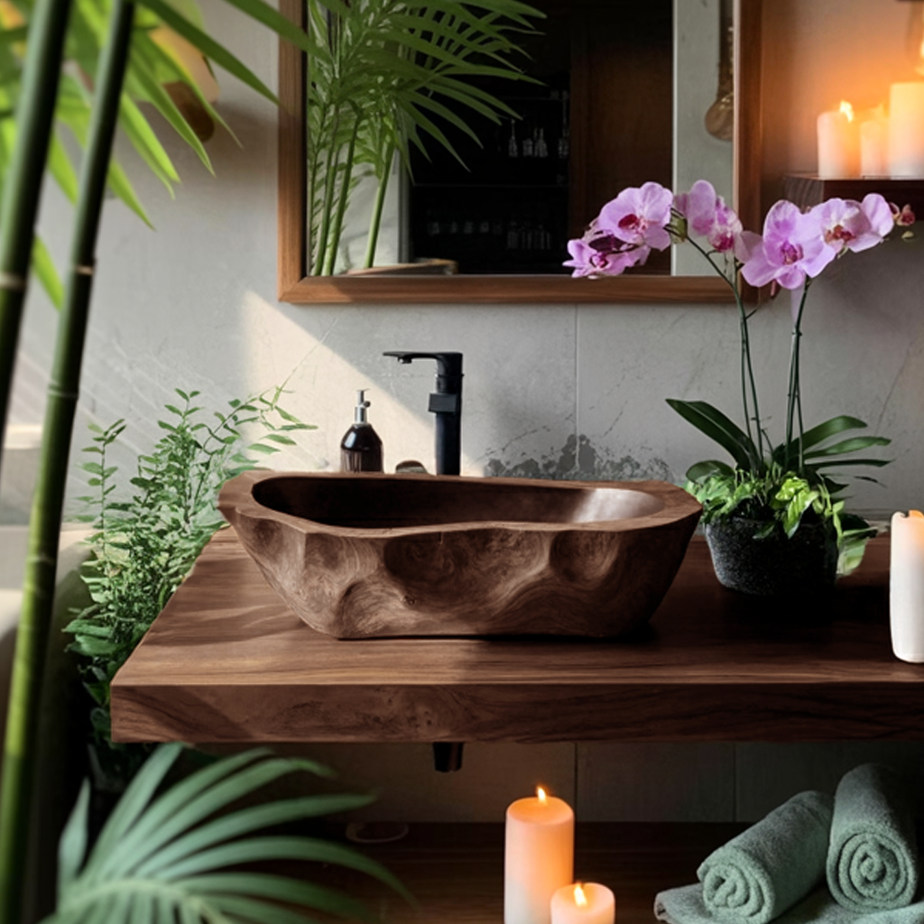 Mid Century Solid Wood Sink For Modern Bathroom Makeover SILDTTNVS002