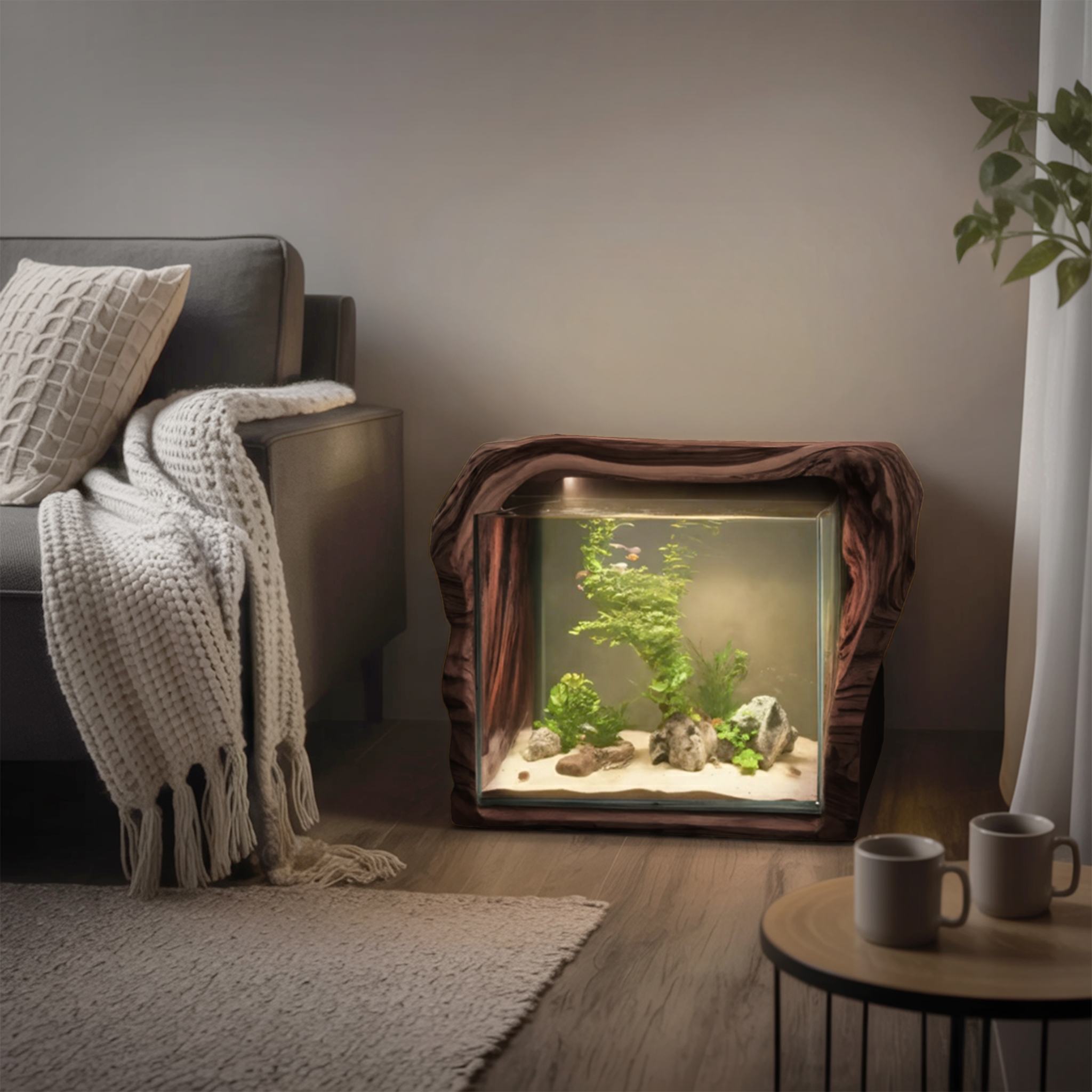 Rustic Live Edge Aquarium Frame For Bedroom And Living Room SITHTTTAM002