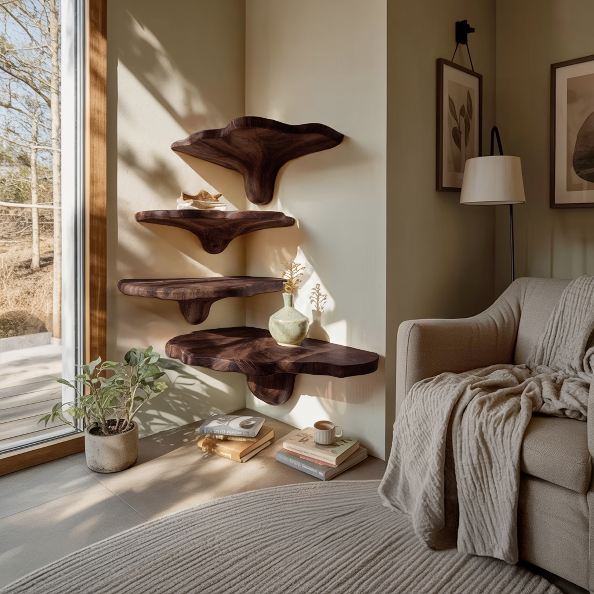 Handcrafted Solid Wood Mushroom Shelf For Entryway And Living Room Decor SILDTTNCMS008