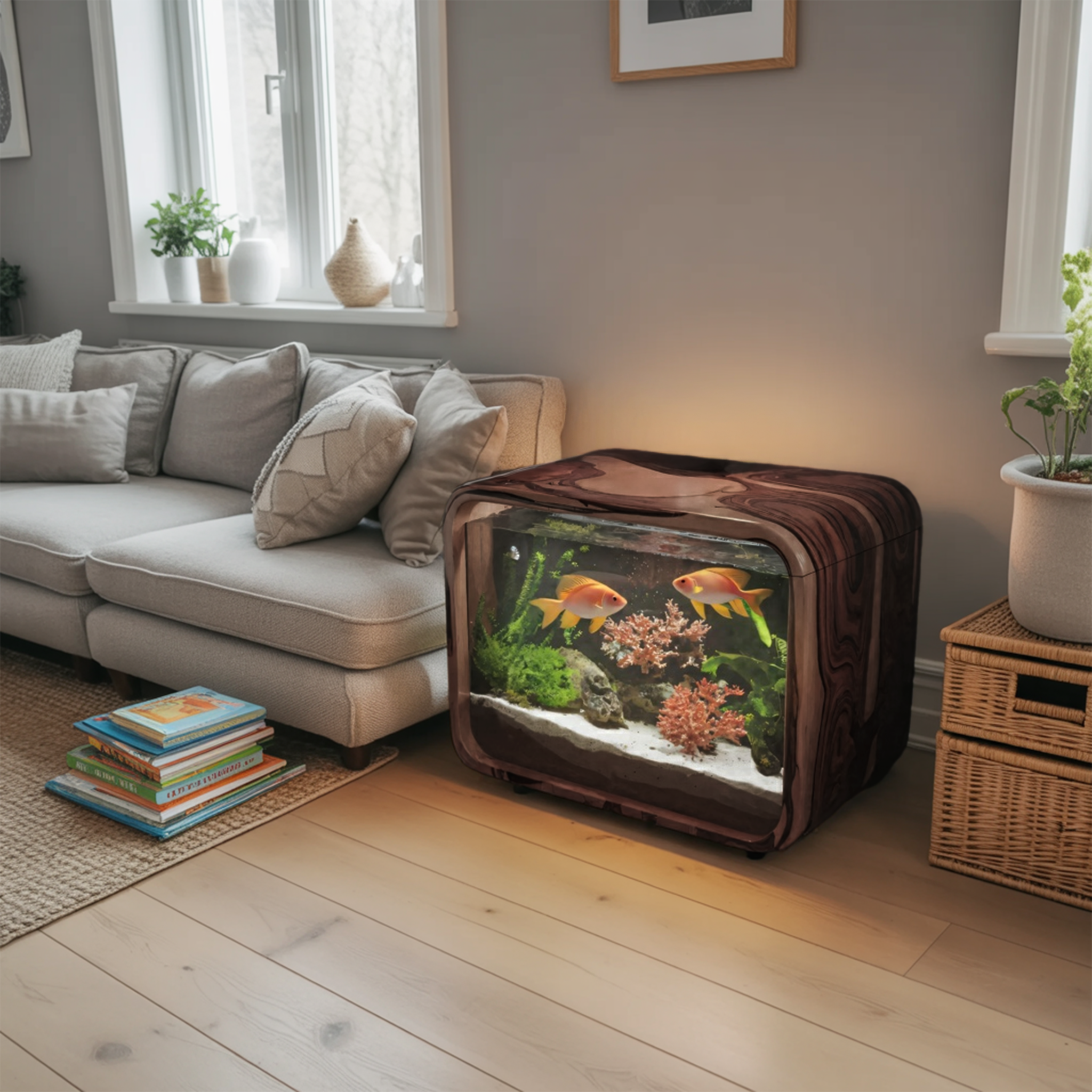 Modern Wooden Aquarium Frame For Bedroom And Living Room Display SITHTTTAM003