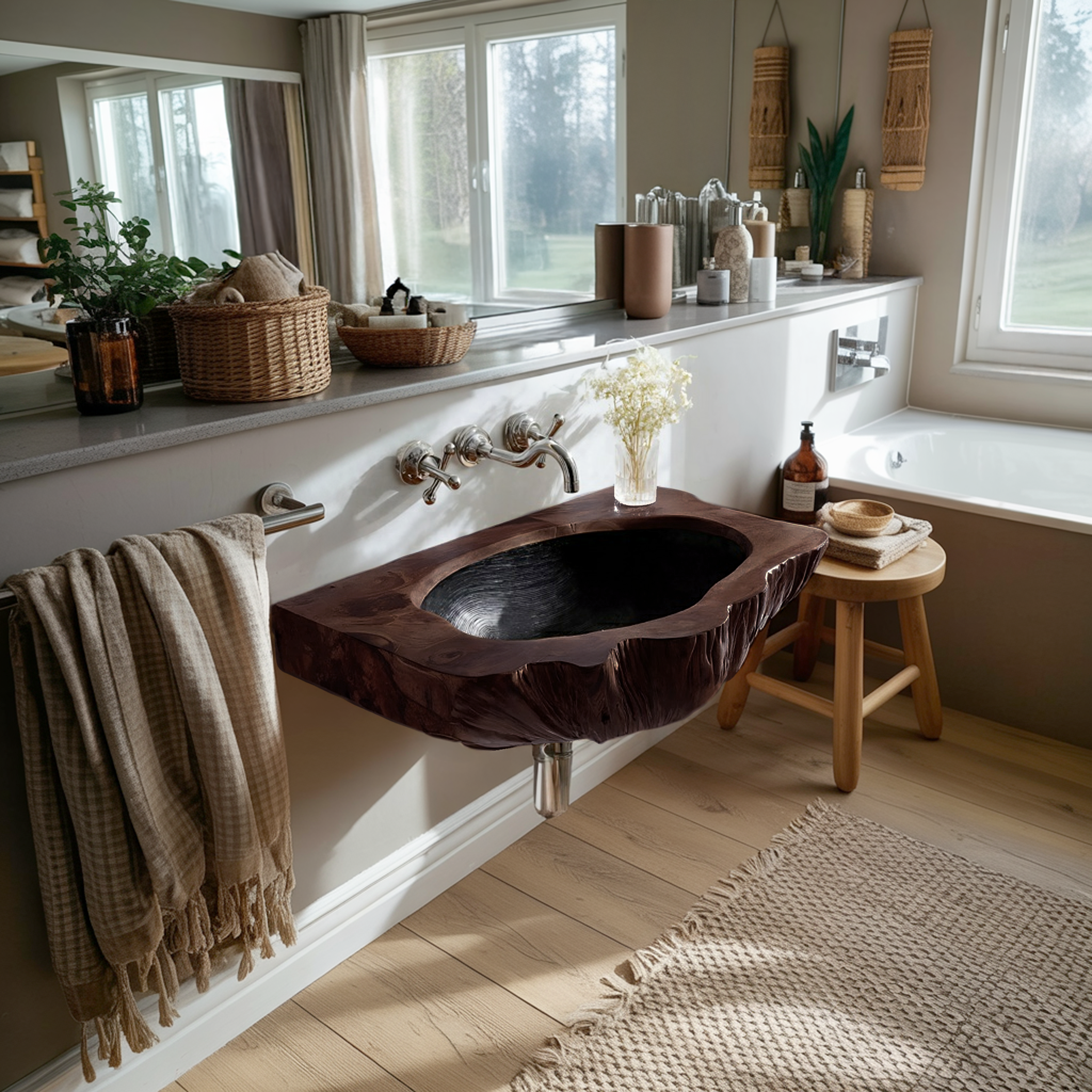 Mid Century Wall Mounted Wooden Bathroom Sink For Unique Bathroom Decor SILDTTNVS057