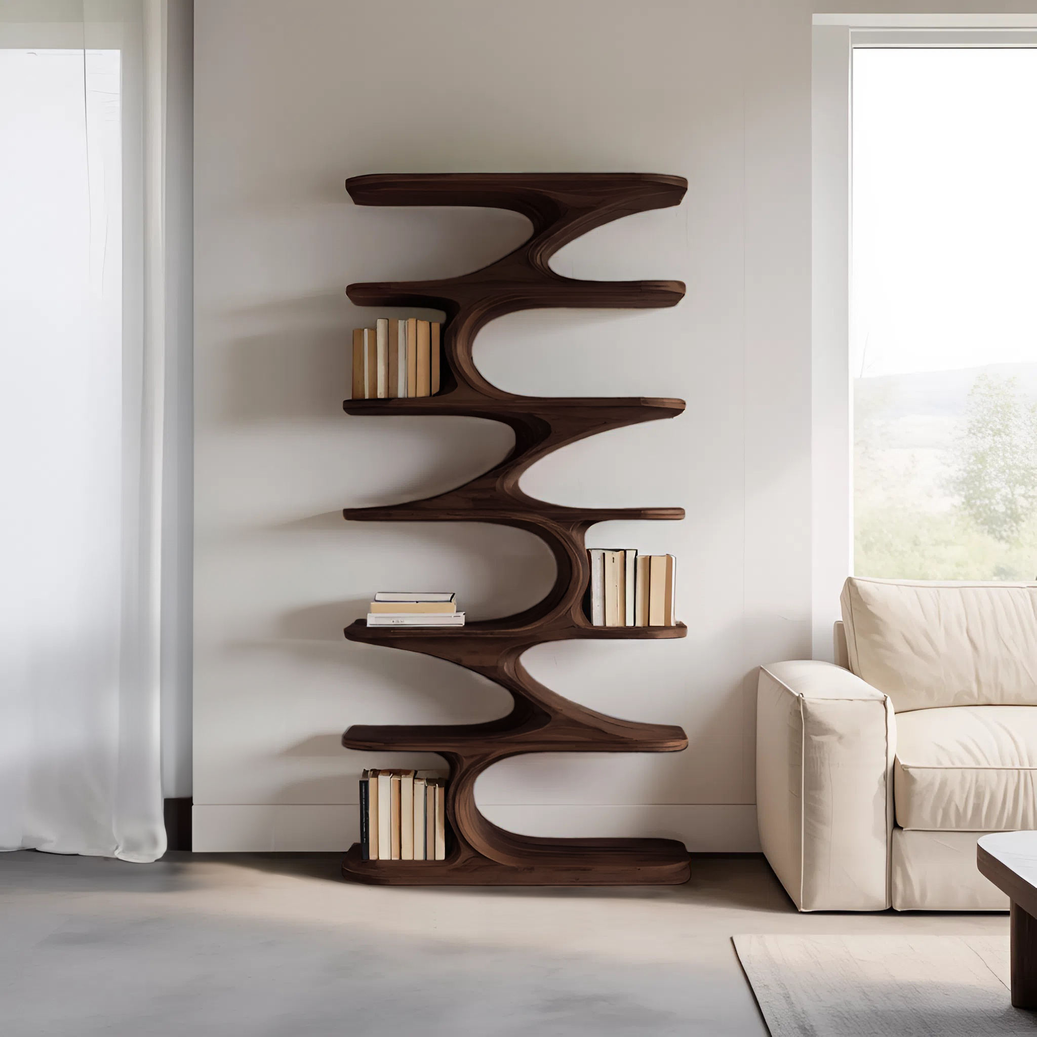 Modern Organic Curved Bookshelf For Living Room SITHHNBS061