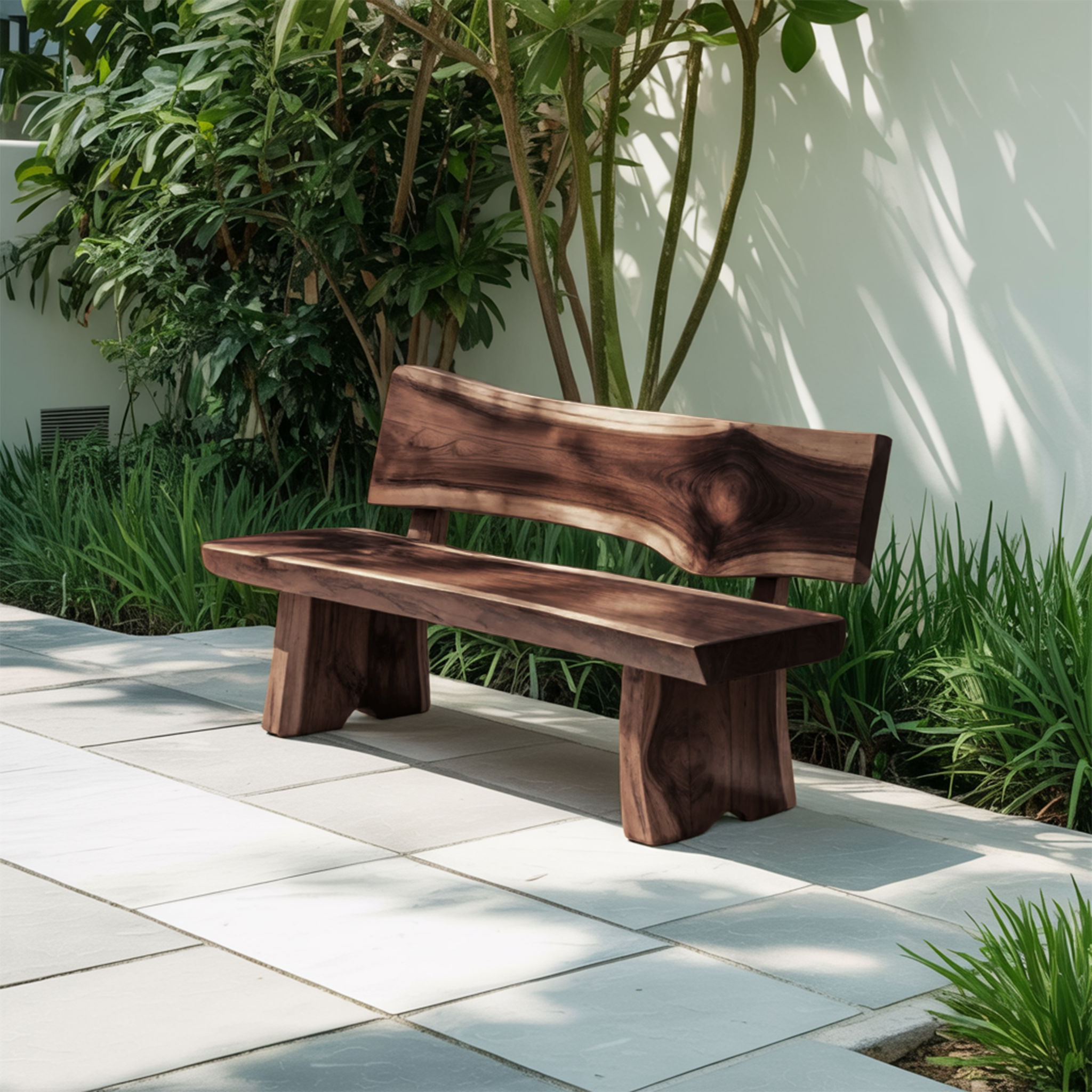 Contemporary Wood Bench With Sculpted Back For Patio Or Courtyard SITHTTCHR019
