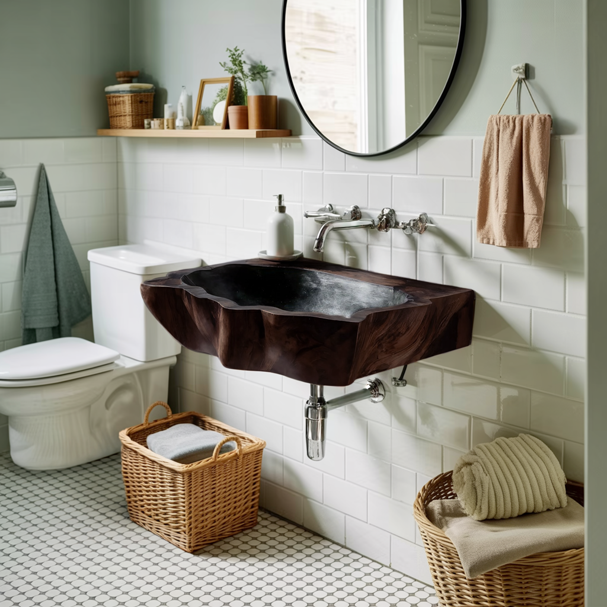 Farmhouse Wall Mounted Wooden Bathroom Sink For Vintage Bathroom Decor SILDTTNVS054