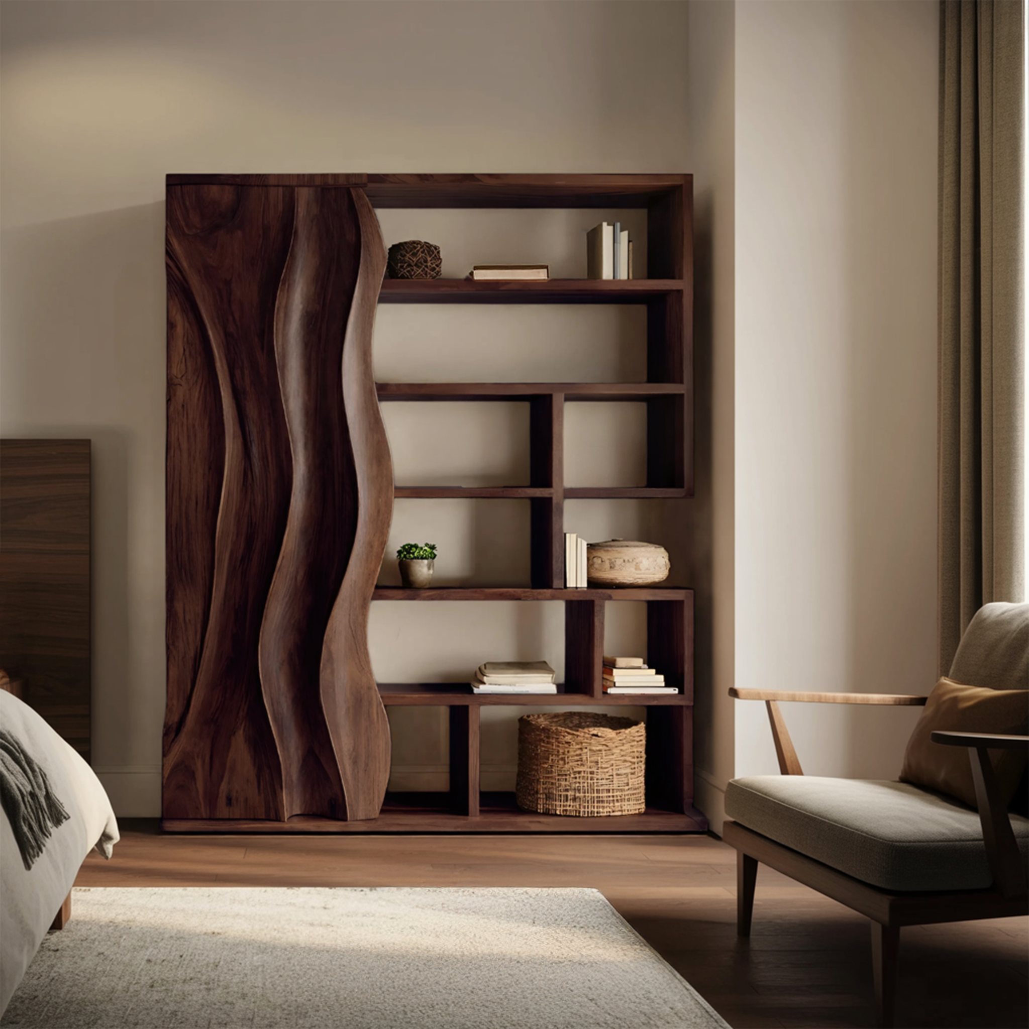 Modern Bookshelf With Wave Door For Home Decor RTTHHNBS087