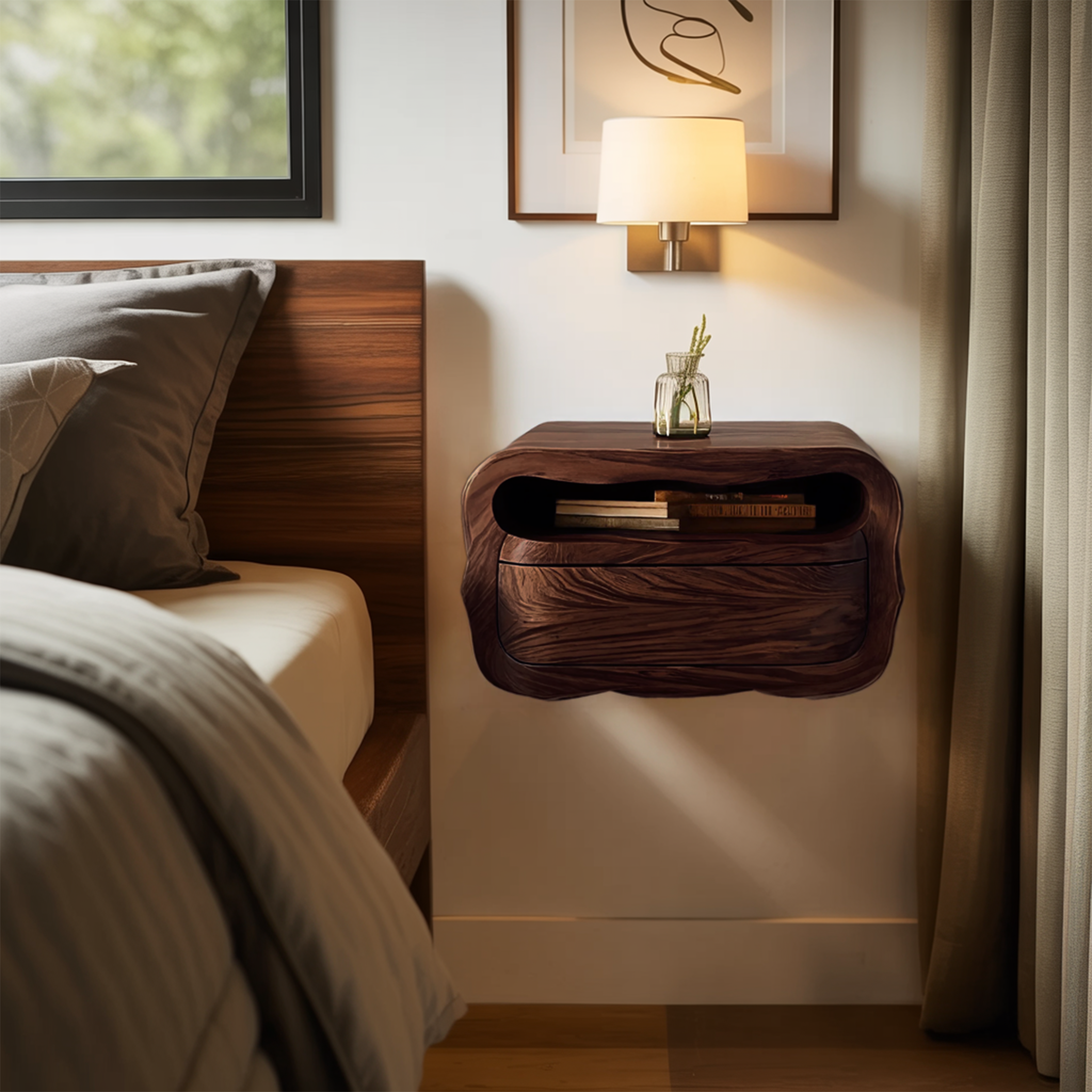 Modern Floating Nightstand With Soft Curves For Bedroom RTTHHNNS011
