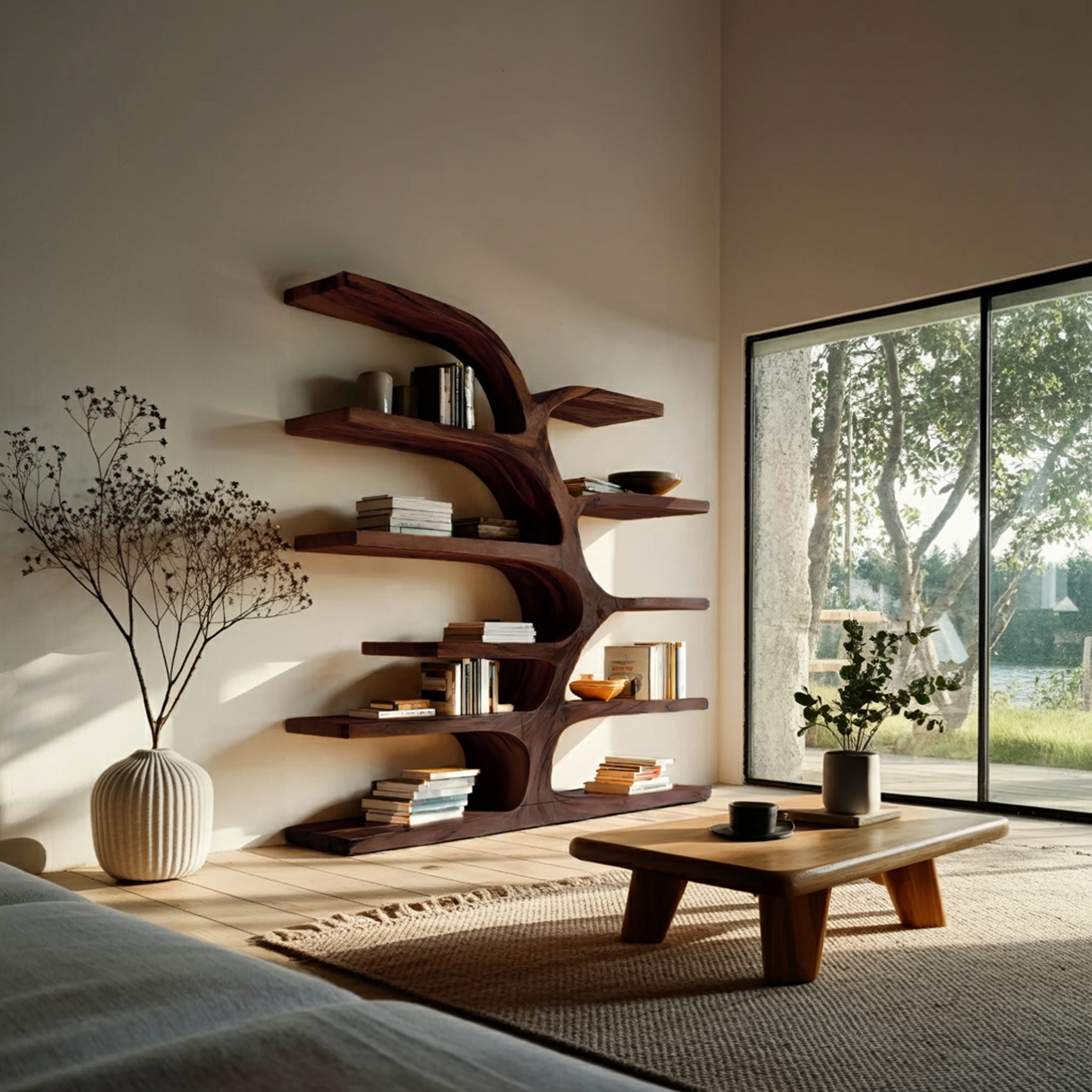 Handcrafted Curved Bookshelf For Living Room Furniture RTTHTTBS055