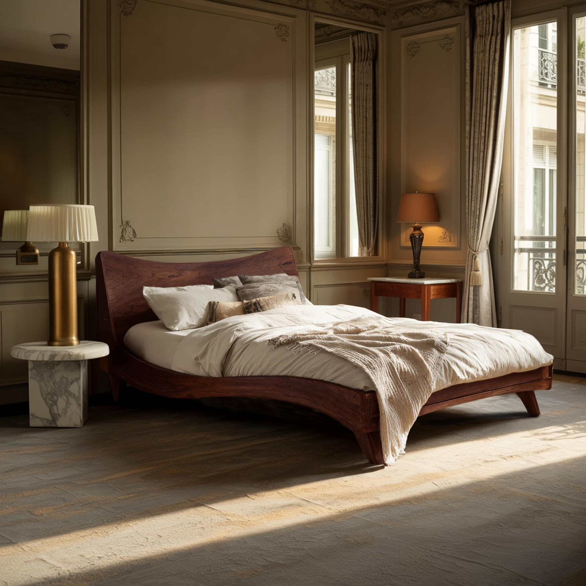 Set Headboard And Curved Bed Frame For Modern Bedroom RTTHHNWO006