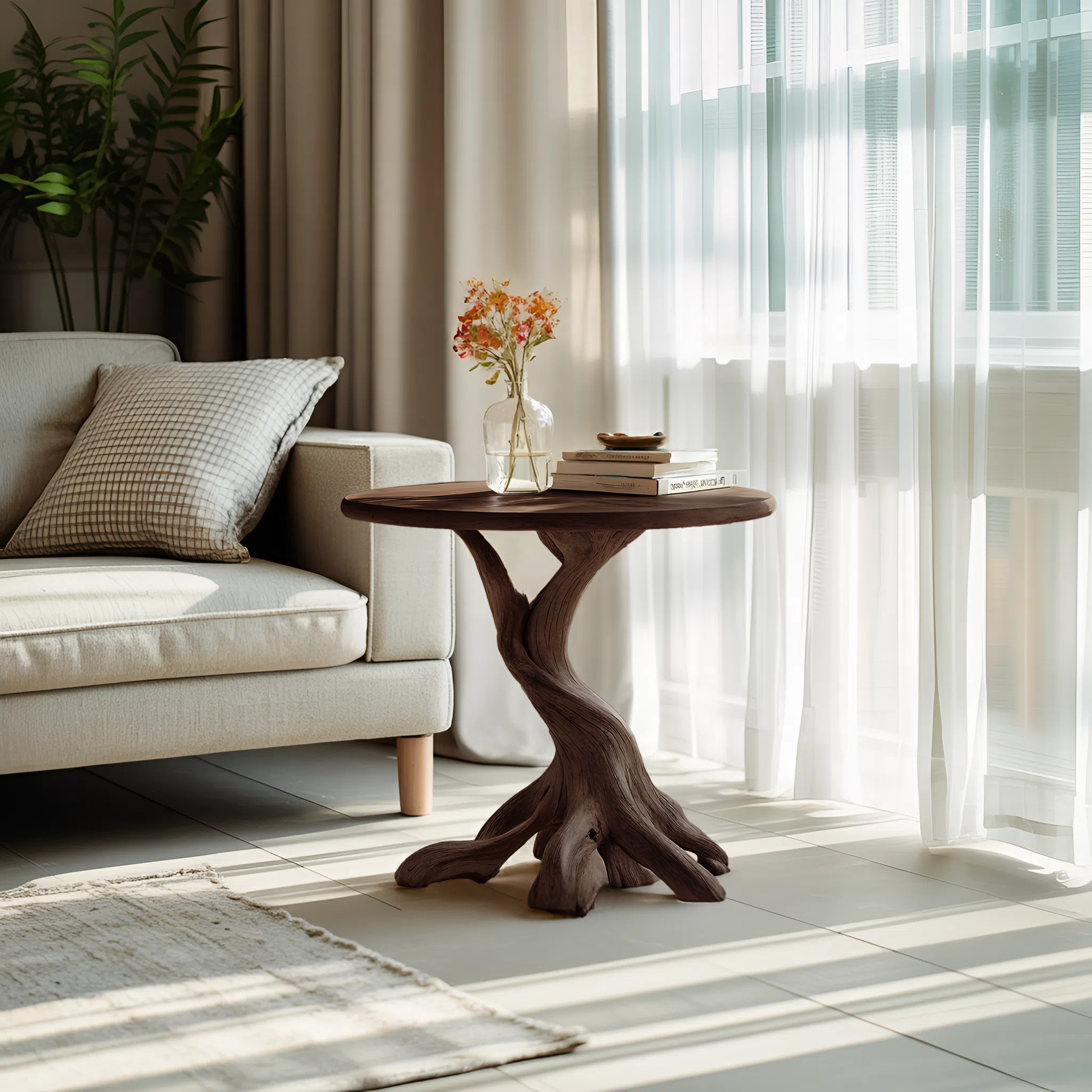 Rustic Solid Wood End Table For Living Room Stylish Wall Display SILDTTREN008