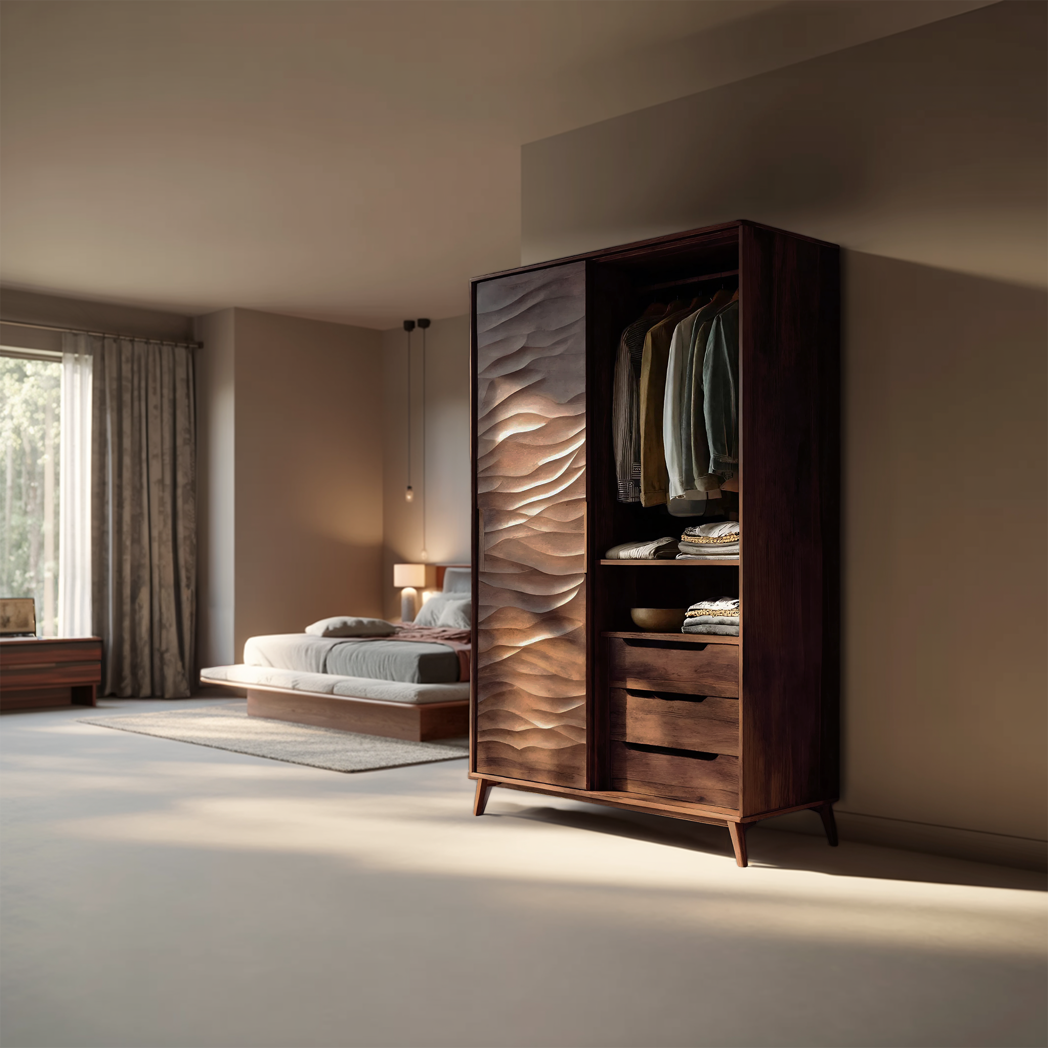 Organic Sculptural Wardrobe With Wave Door For Bedroom Interior RTTHHNWRE001