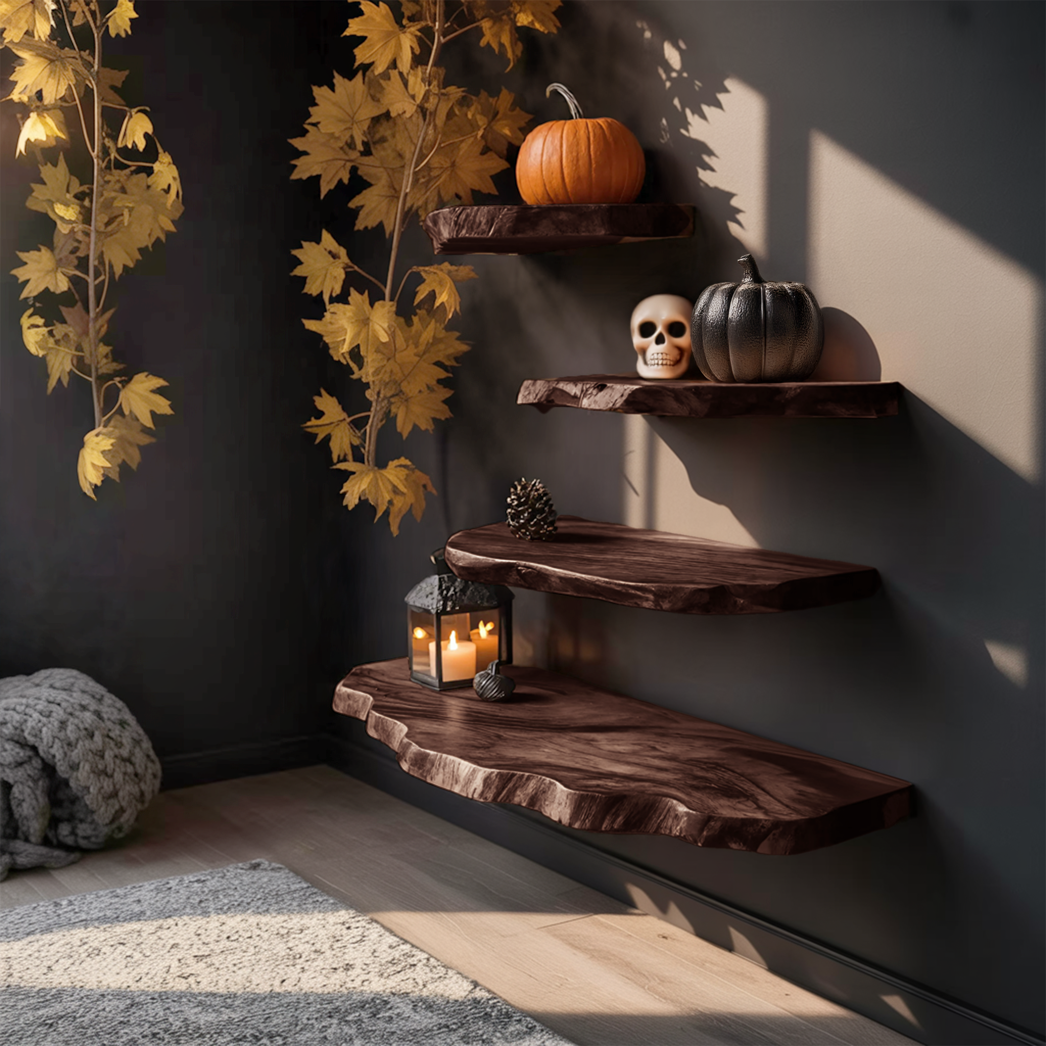 Mid Century Solid Wood Shelf For Bedroom Halloween Decor And Storage Space SILDTTRHFL004
