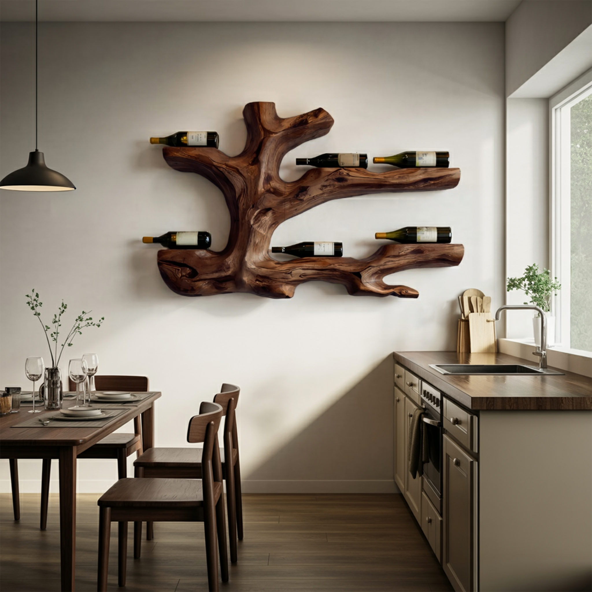 Rustic Live Edge Wine Rack Wall Hanging For Home Interiors RTTHTTWH008