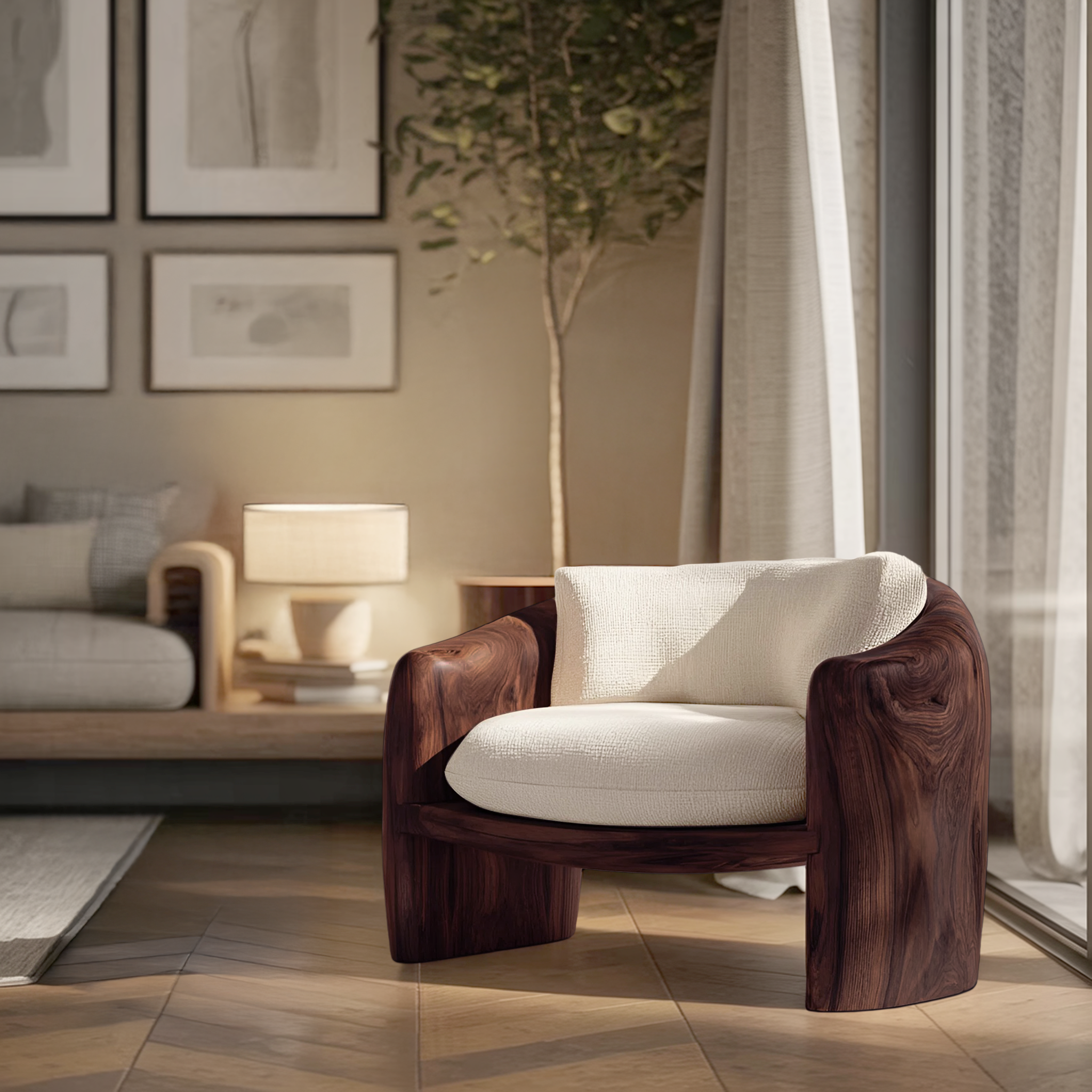Modern Organic Lounge Chair Sculptural Form For Living Room RTTHHNCHR081