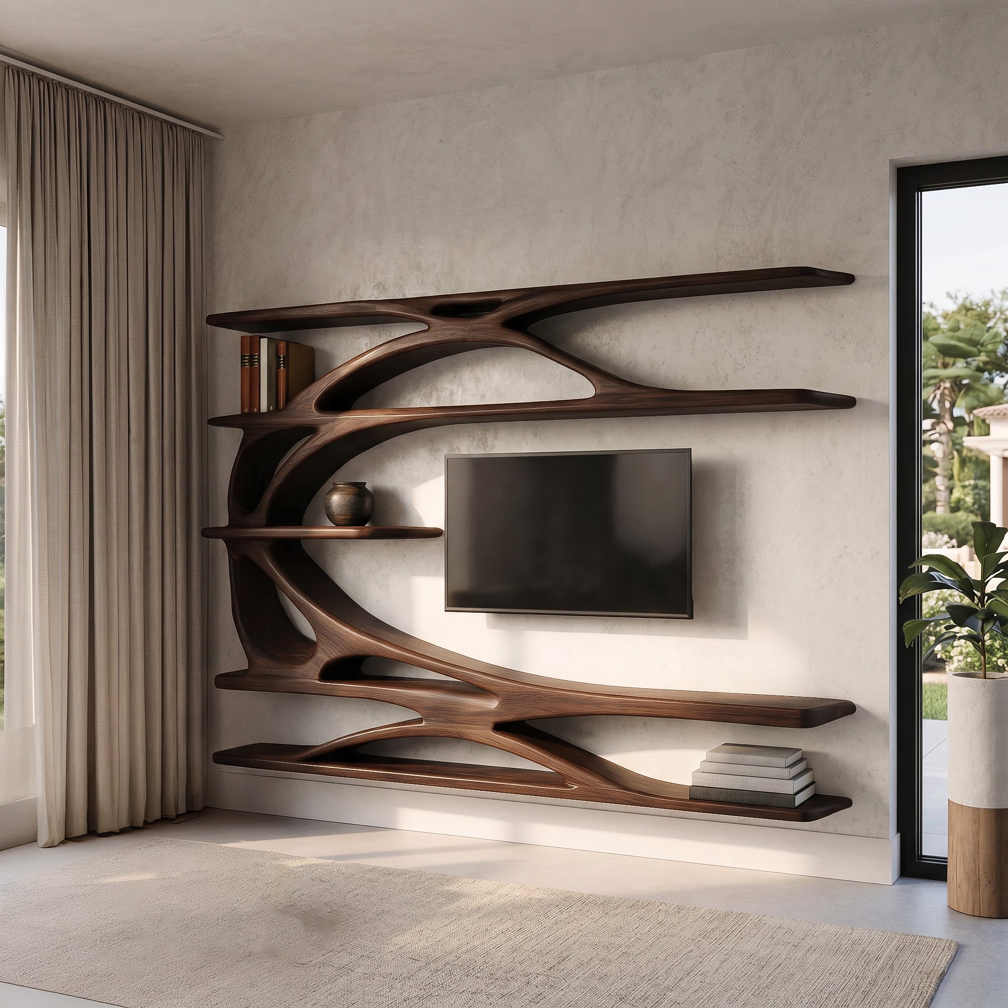 Modern Wall Mounted TV Stand With Bookshelf For Living Room SITHHNTVC022