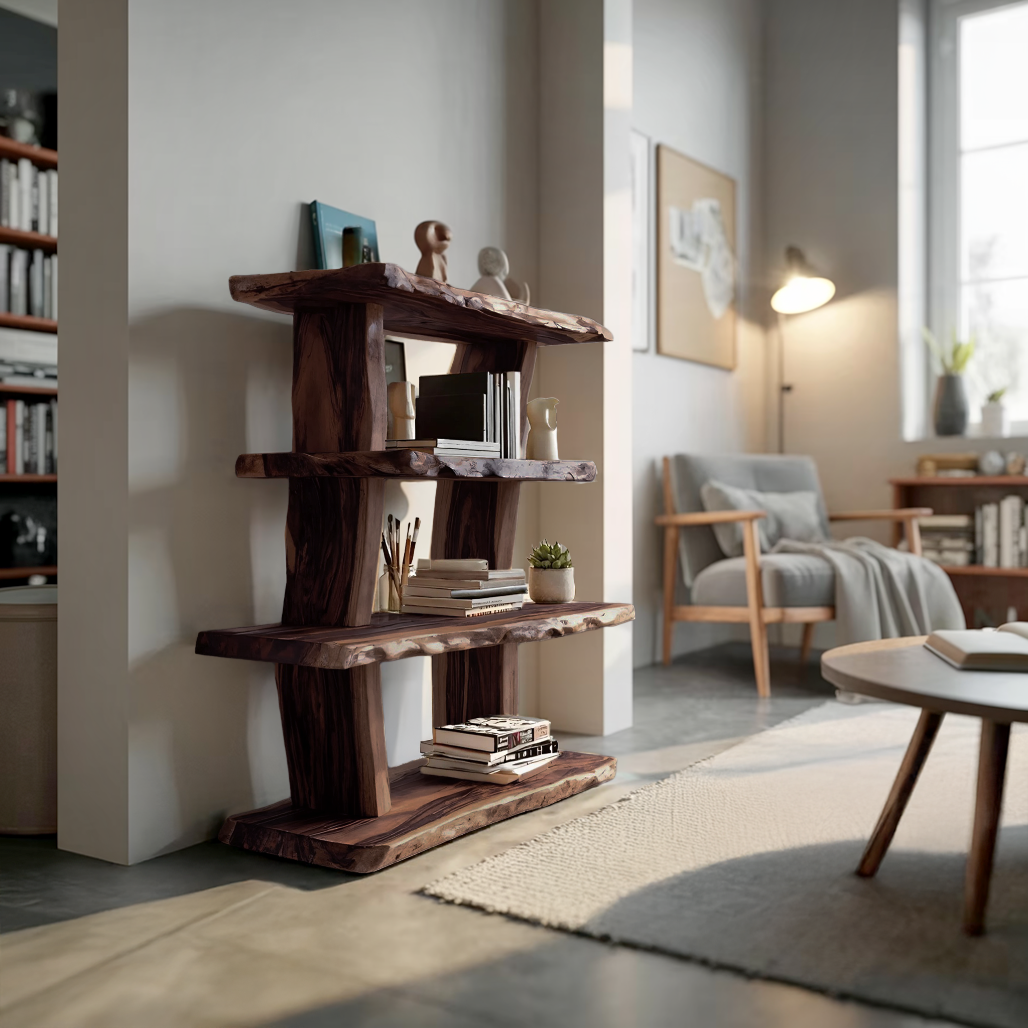 Contemporary Wood Bookshelf For Living Room Storage And Modern Decor SILDTTNFGS007
