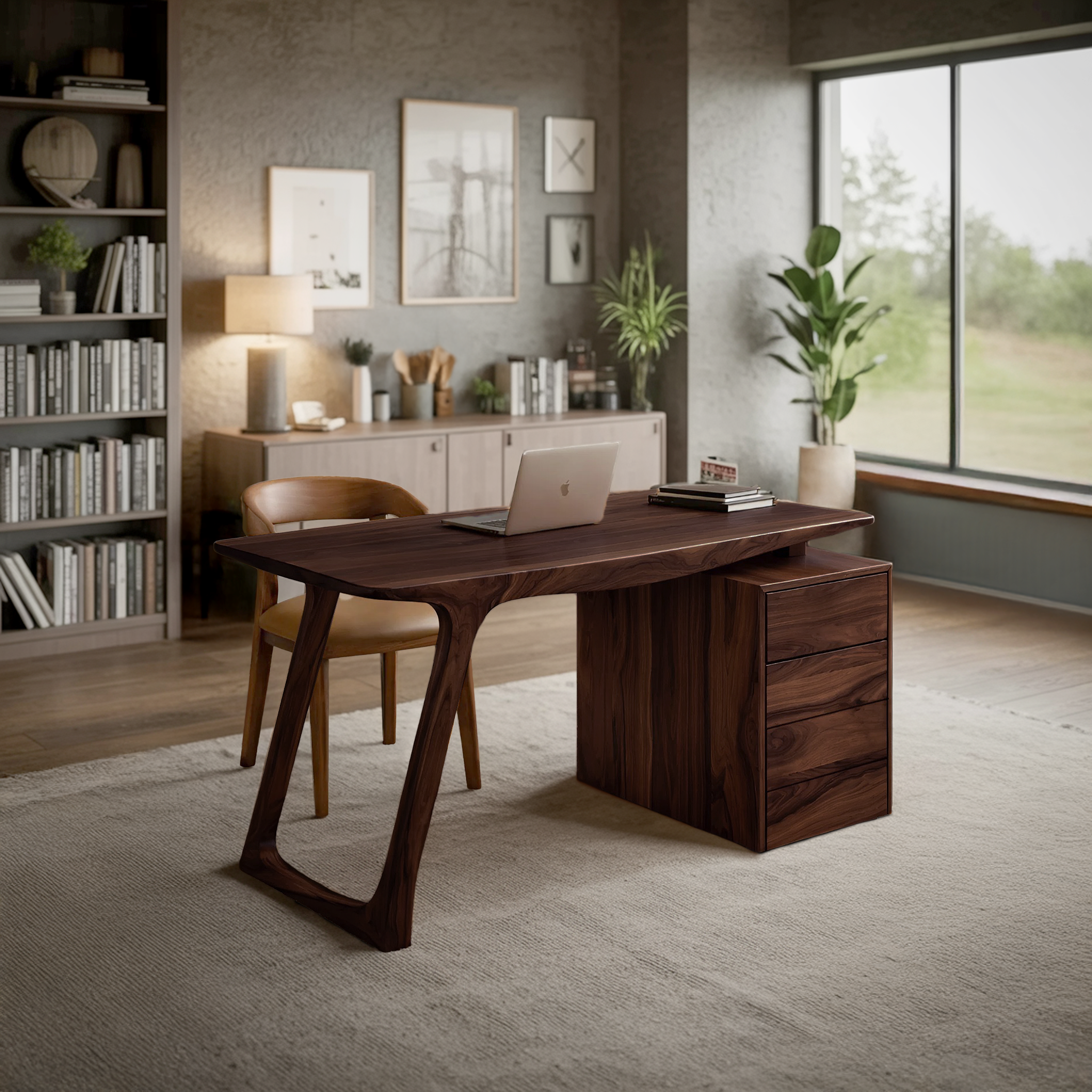 Contemporary Live Edge Office Desk With Storage Cabinet For Workspace SITHHNDE028