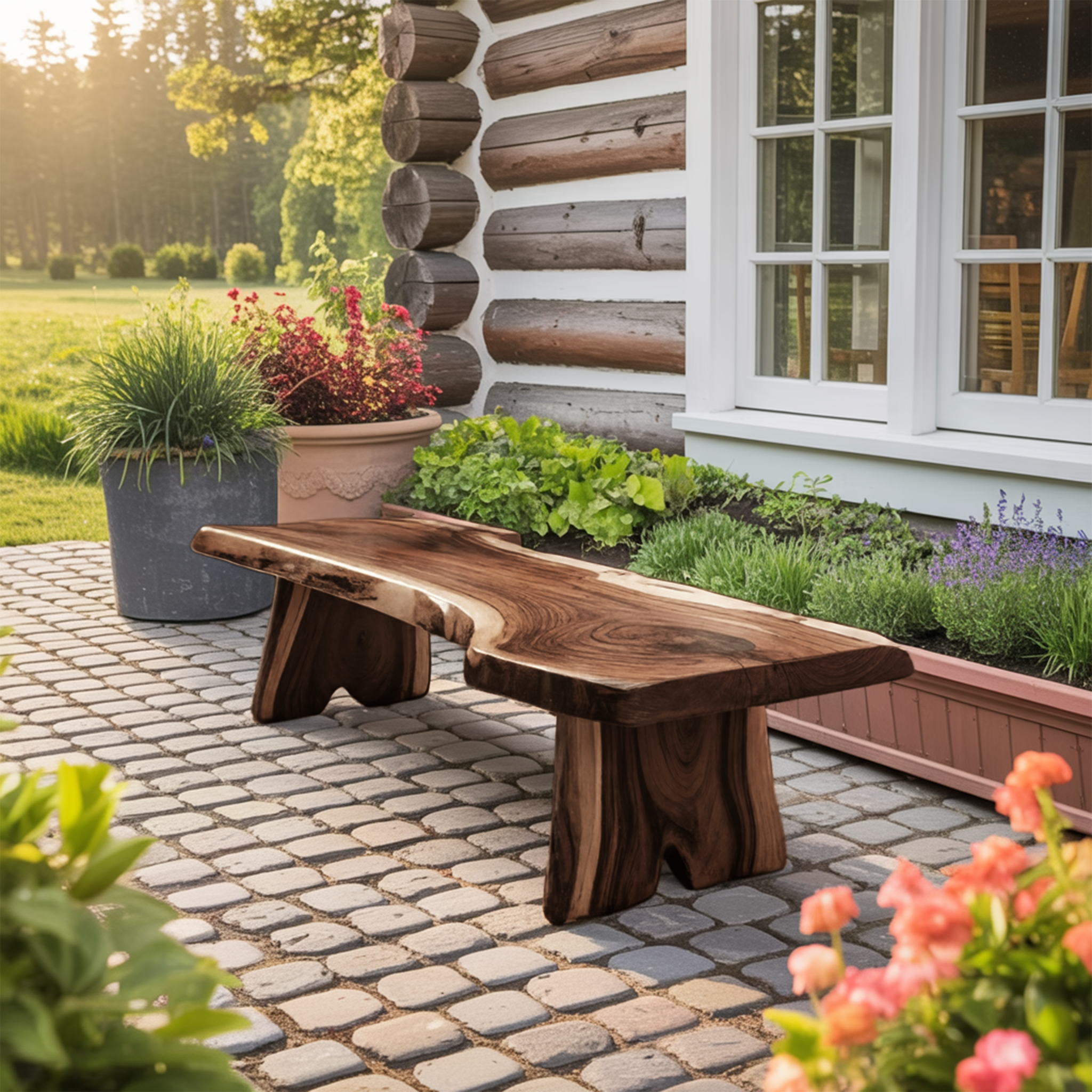 Minimalist Live Edge Outdoor Bench For Entryway Or Patio SITHTTCHR021