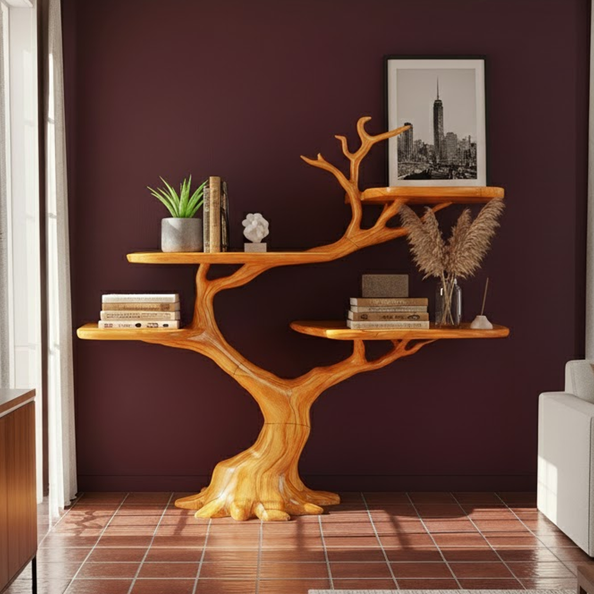 Rustic Organic Tree Bookshelf Living Room Or Entryway SINLKITB566