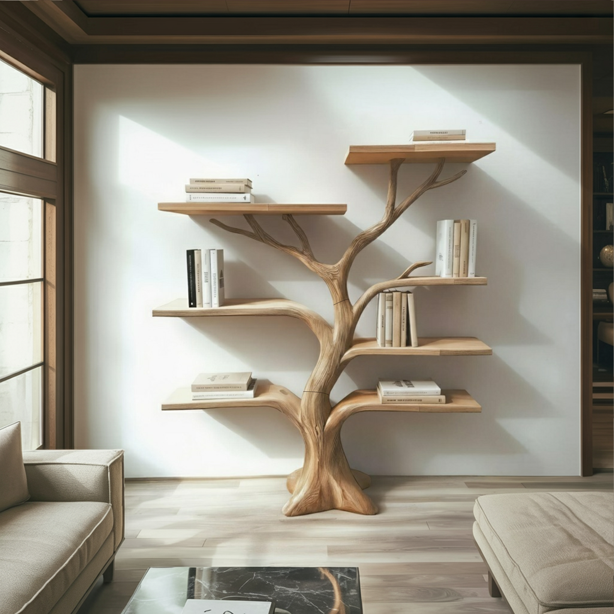 Rustic Organic Tree Bookcase Living Room Or Office SINLKITB573