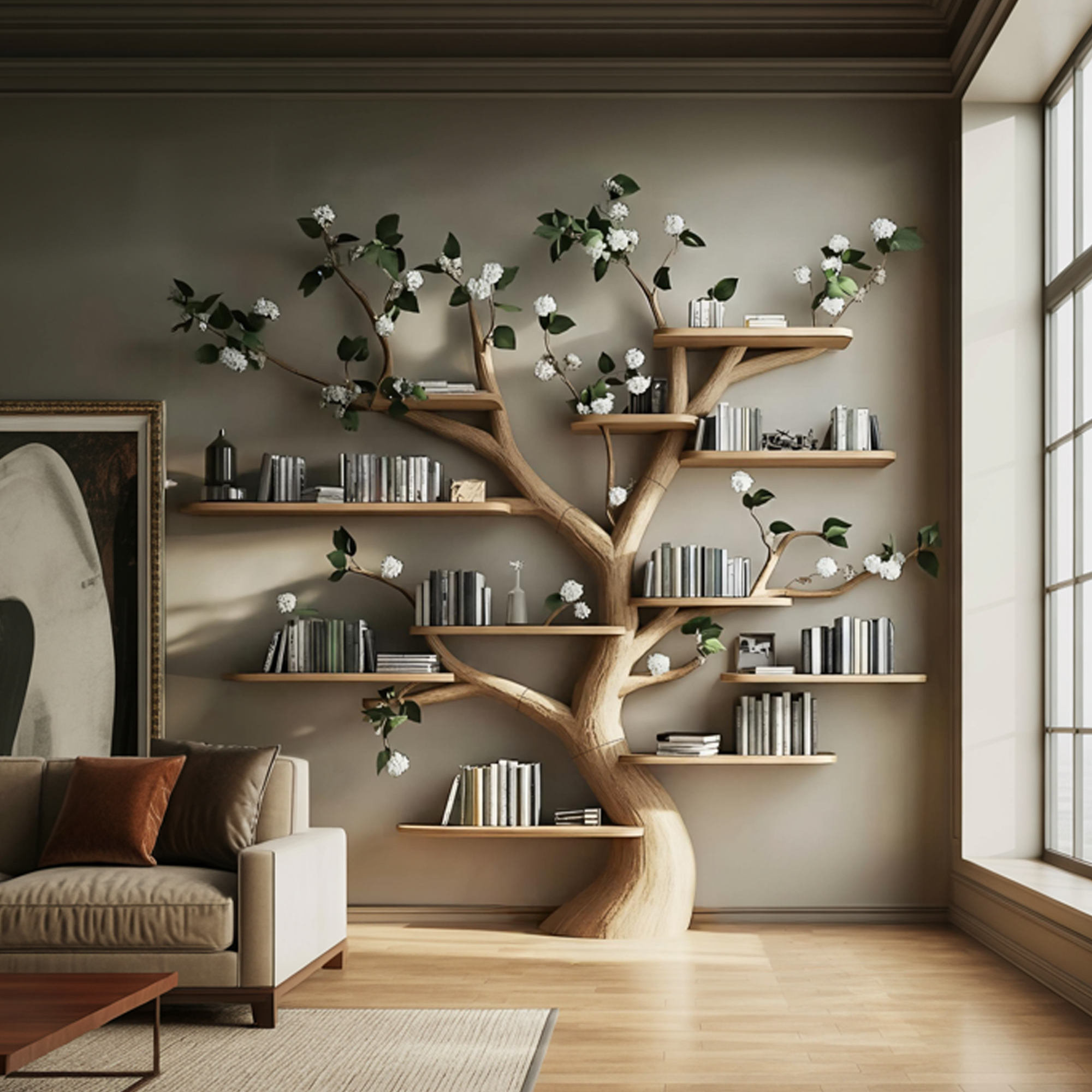 Rustic Organic Floral Tree Bookshelf Living Room Or Bedroom SINLKITB576