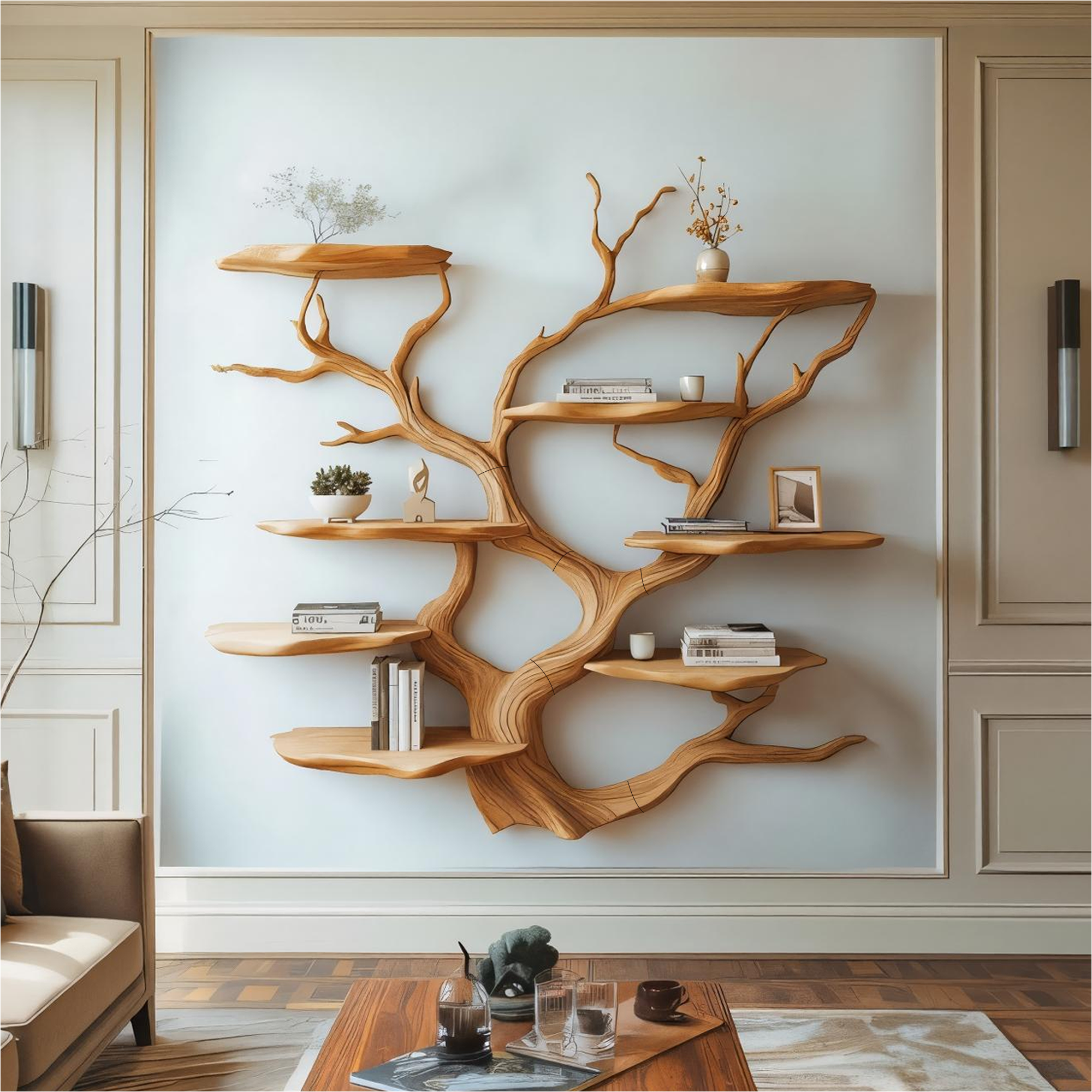 Sculptural Branch Wall Shelf Solid Wood Living Room Interior Artistic Feature SINLKITBS112