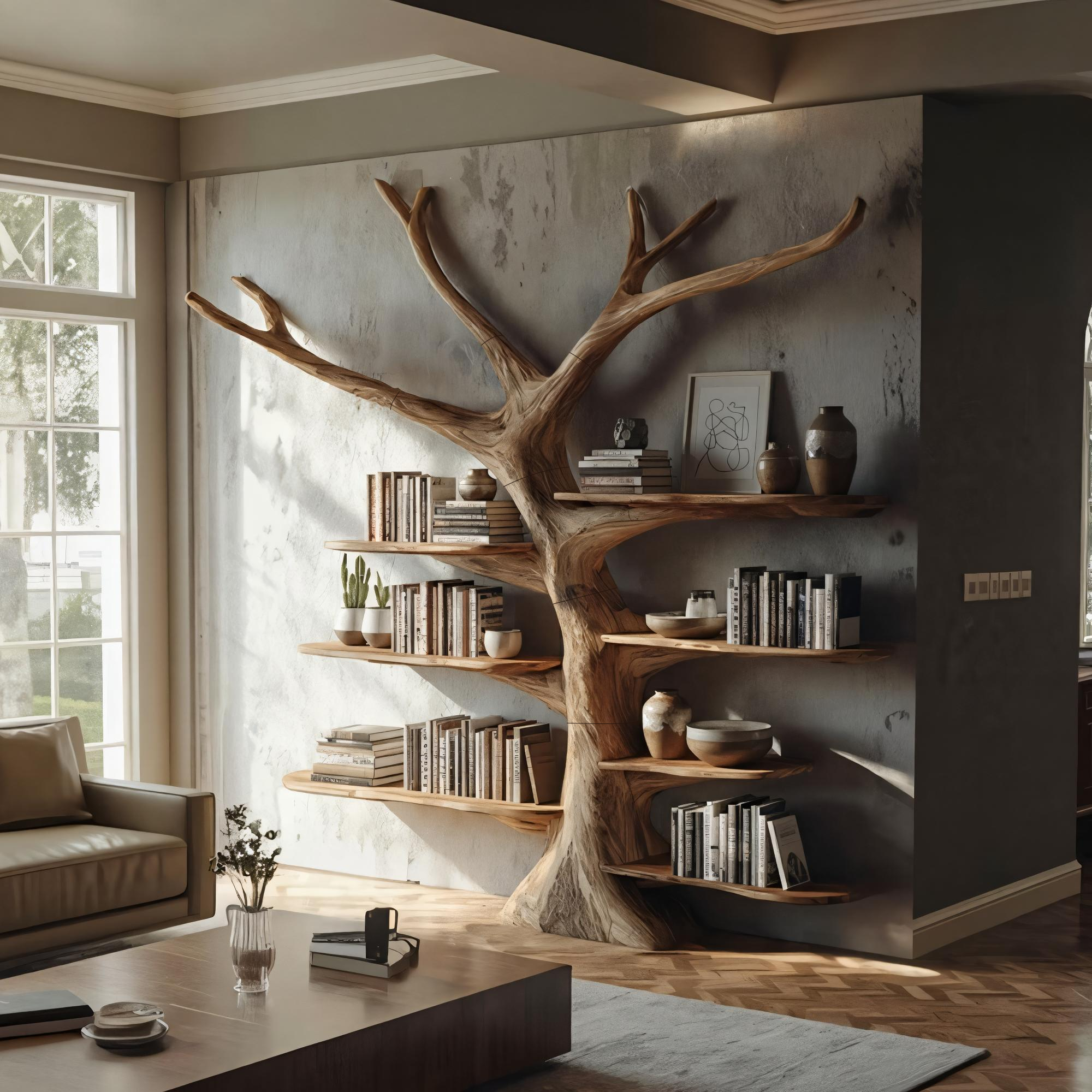 Rustic Tree Wall Bookshelf Study Room And Home Library SINLKITB608