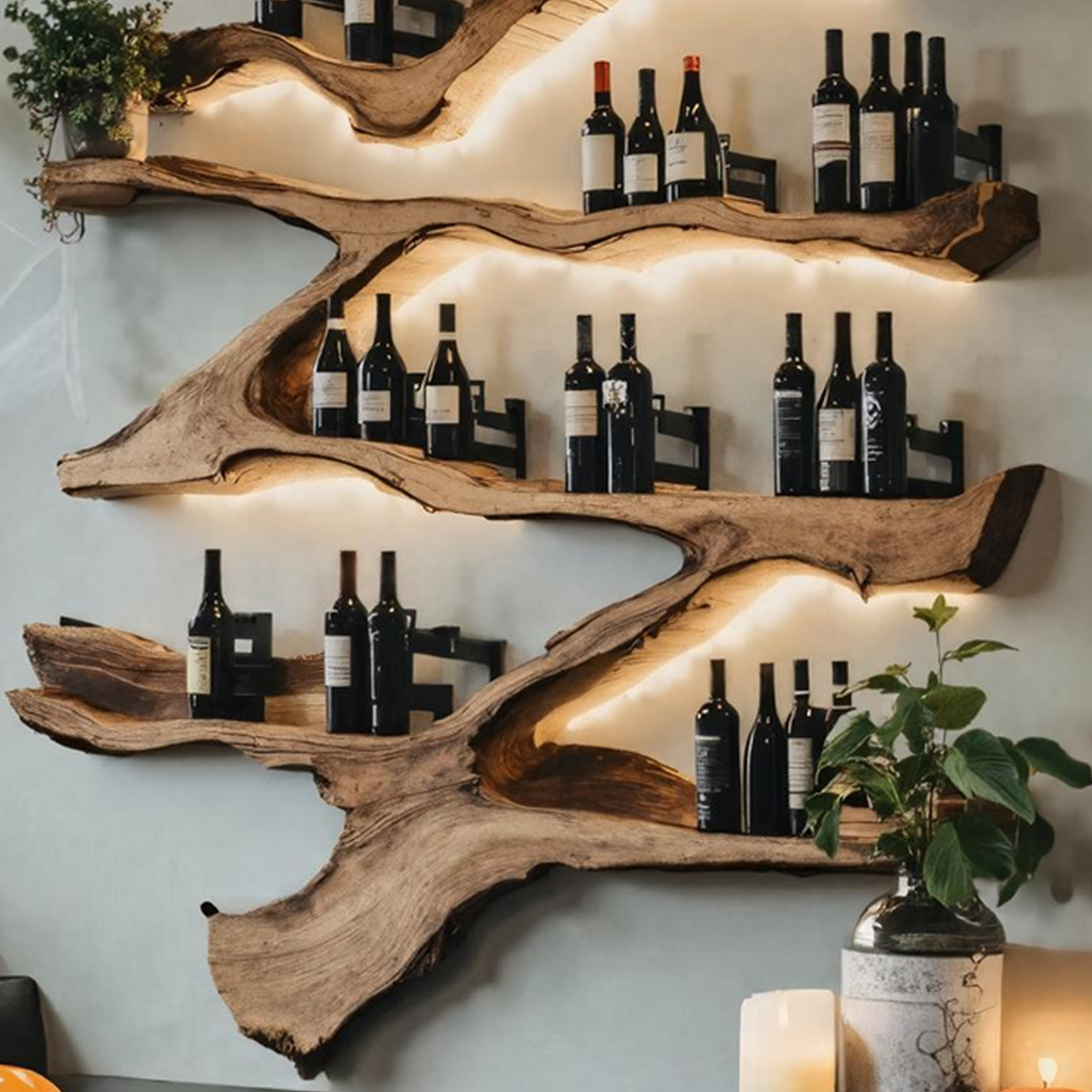 Farmhouse Wooden Live Edge Wine Holder For Kitchen Halloween Decor SILDTTRHWH001