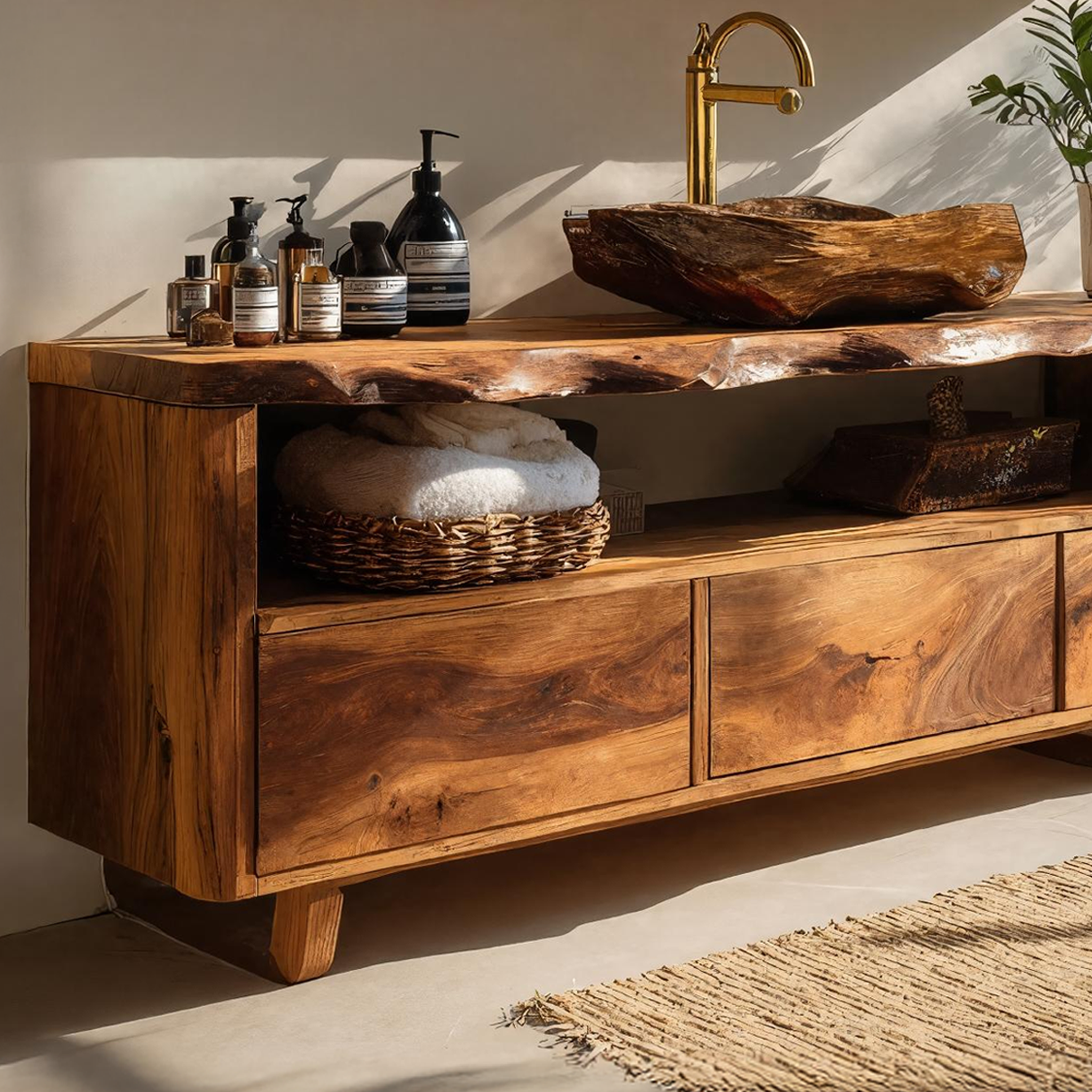 Mid Century Wooden Vanity For Bathroom Wall Mount SILDTTRBRV022