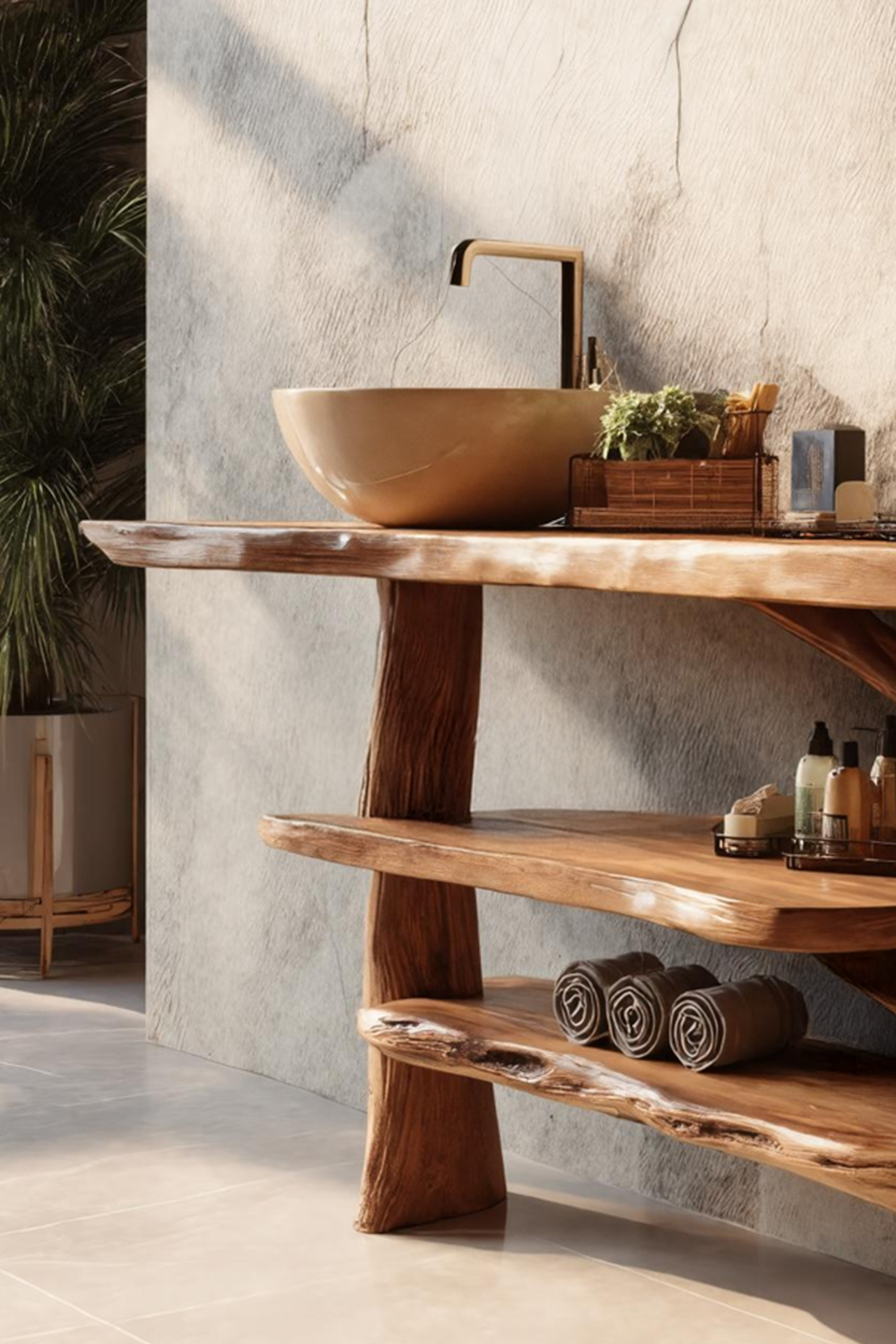 Farmhouse Wooden Live Edge Bathroom Vanity For Rustic Bathroom Decor SILDTTRBRV059