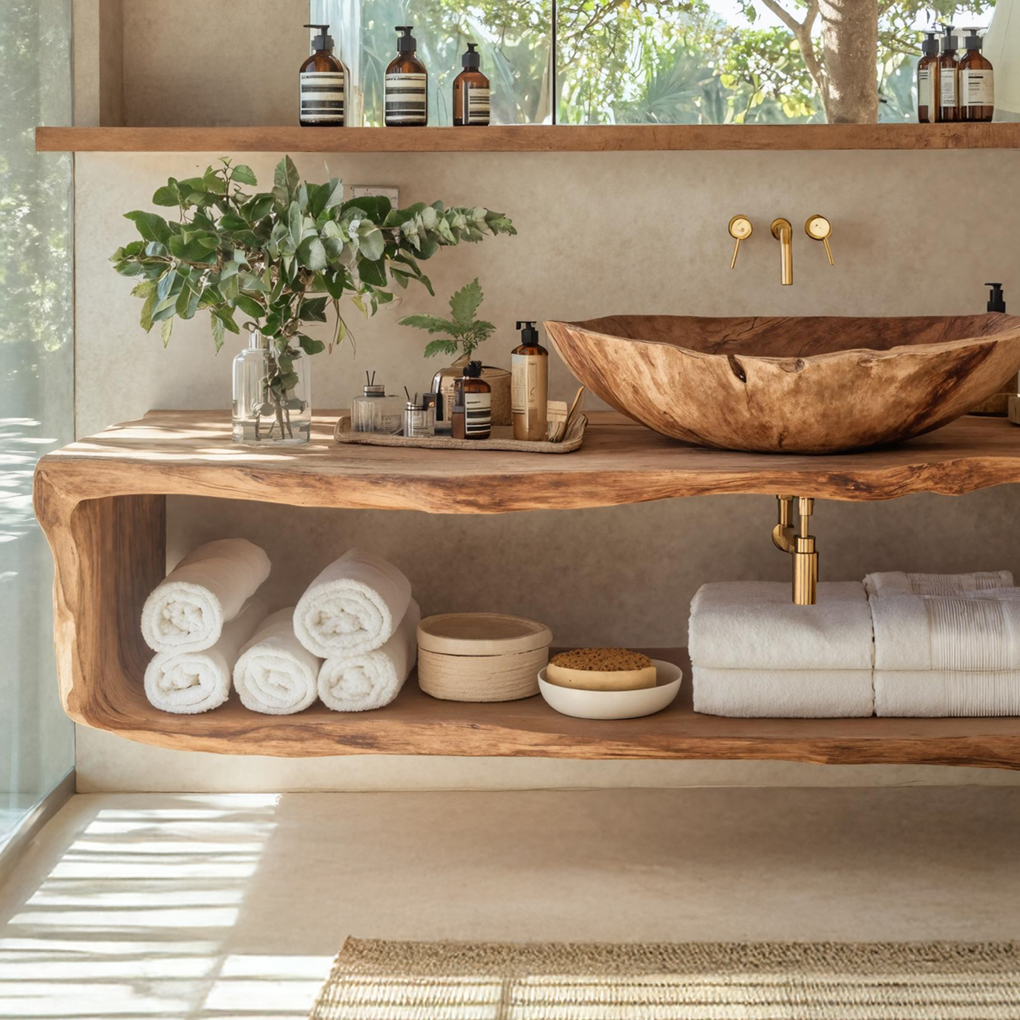 Handcrafted Wooden Vanity For Bathroom Natural Look SILDTTRBRV024