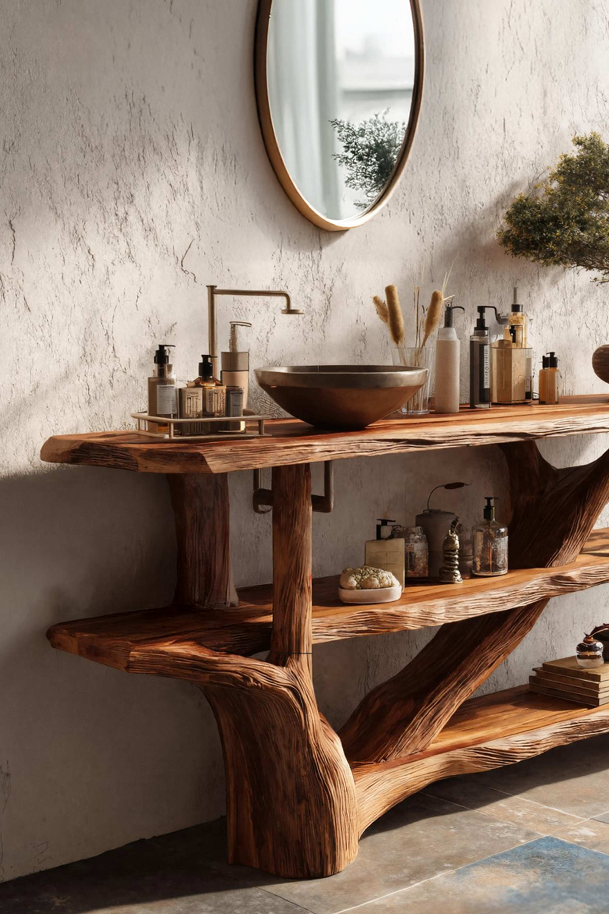 Mid Century Live Edge Tree Trunk Vanity For Contemporary Bathroom Design SILDTTRBRV098