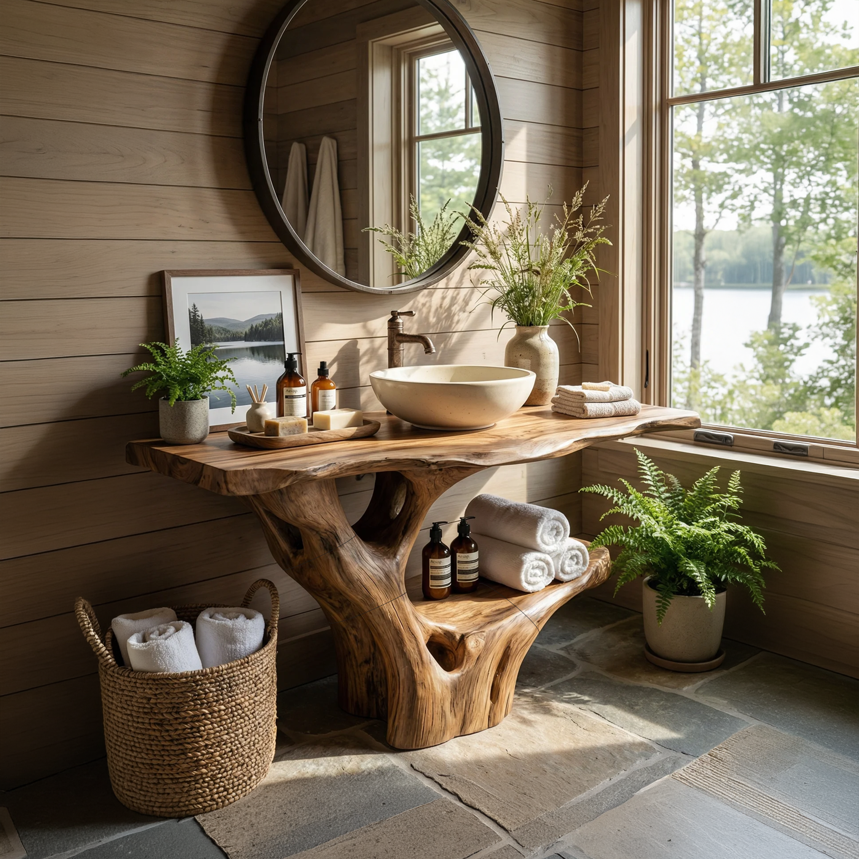 Modern Solid Wood Bathroom Vanity Organic Live Edge For Minimalist Bath SILDTTRBRV121