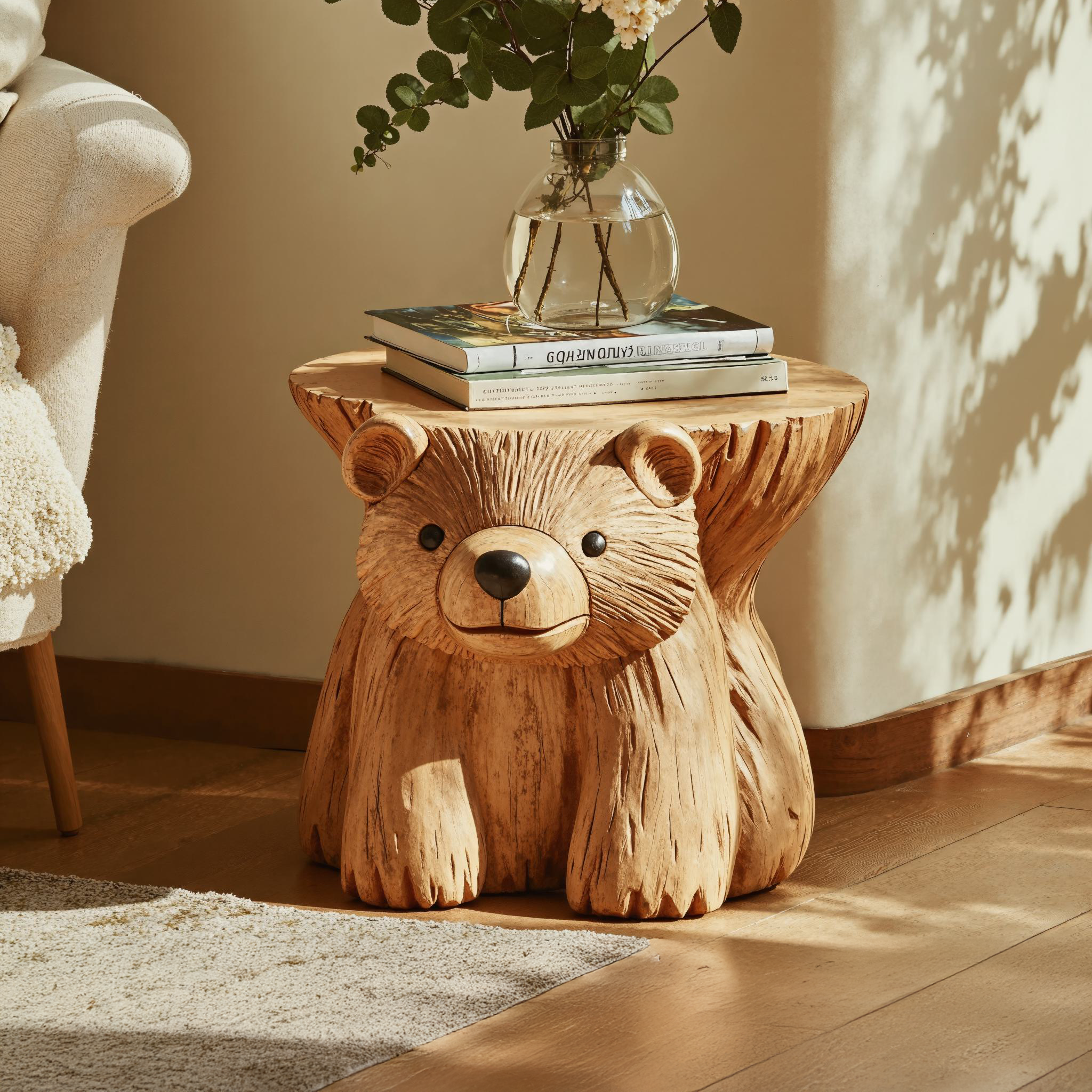 Rustic Bear End Table Wood Side Table SILDTEN077