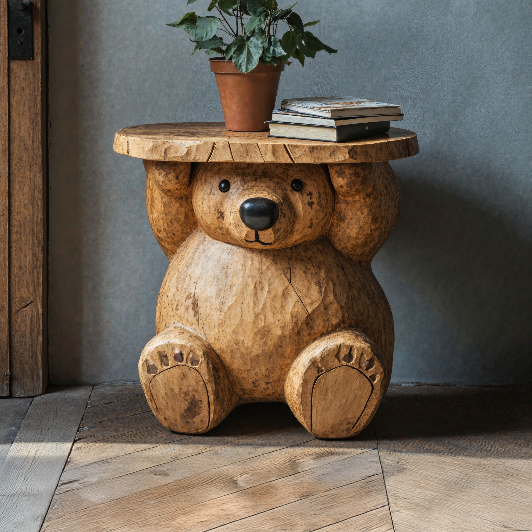 Handcrafted End Table Wood Bear Side Table SILDTEN071